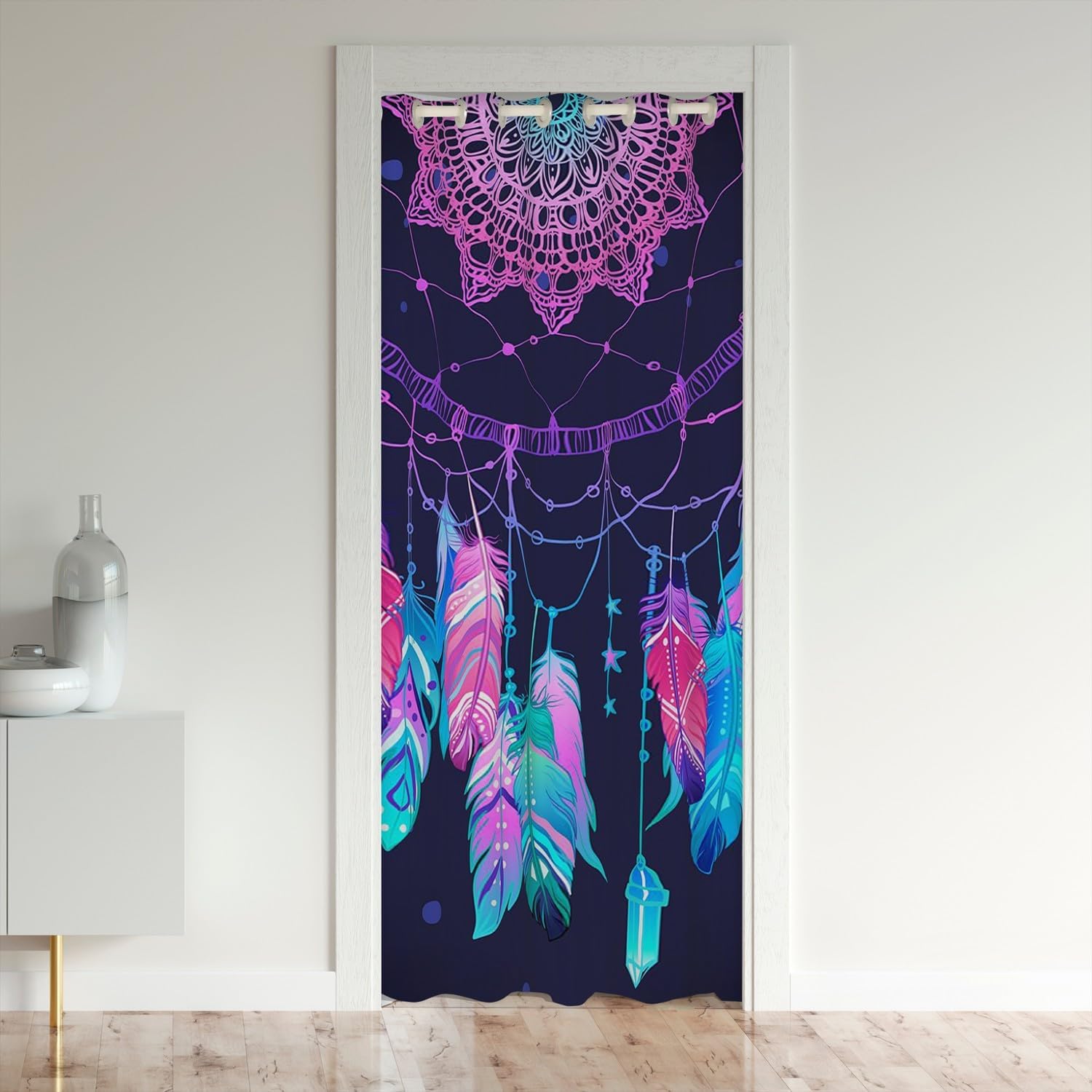 Boho Hippie Velvet Door Curtain with Dream Catcher Design