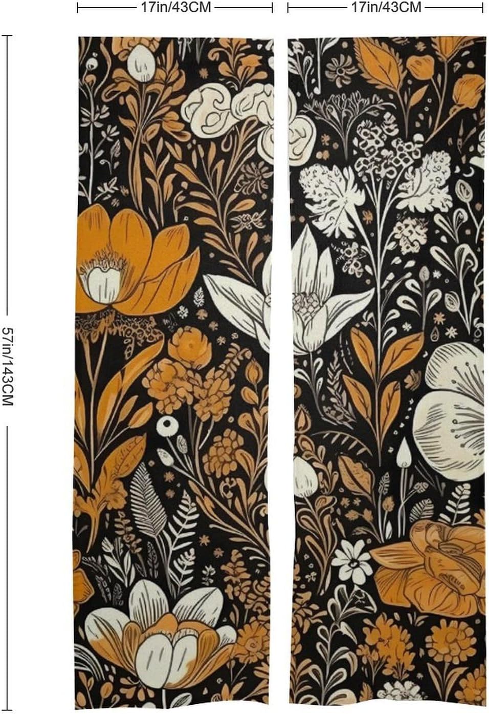 Japanese Noren Flowers Door Curtain 34x57 Black Background