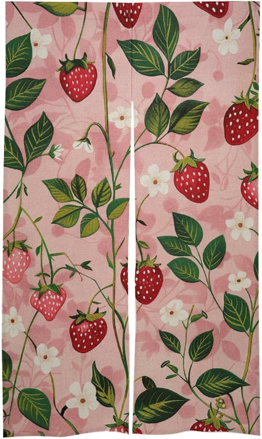 Peach Strawberry Print Split Door Curtain