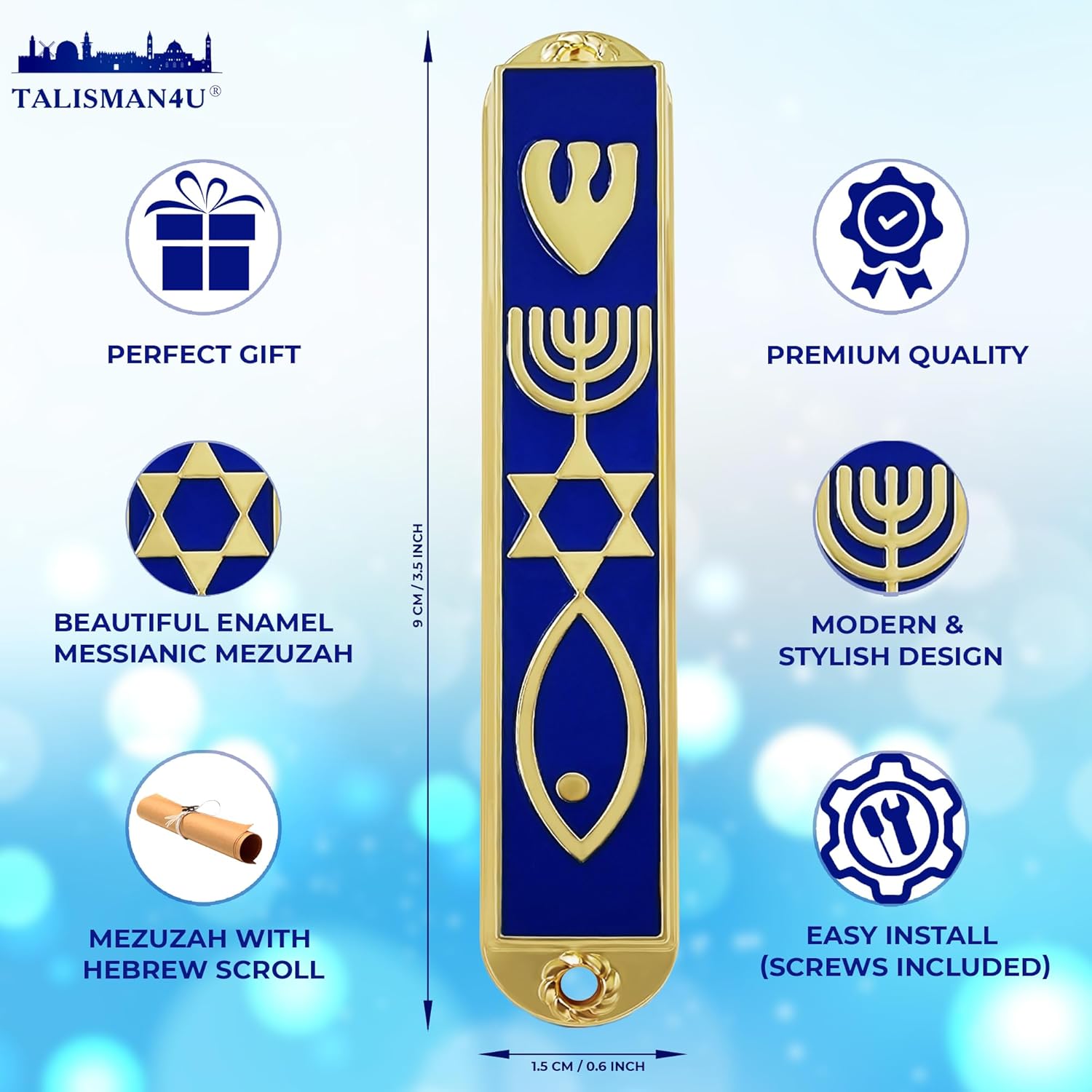 Protection Mezuzah Case with Scroll Blue