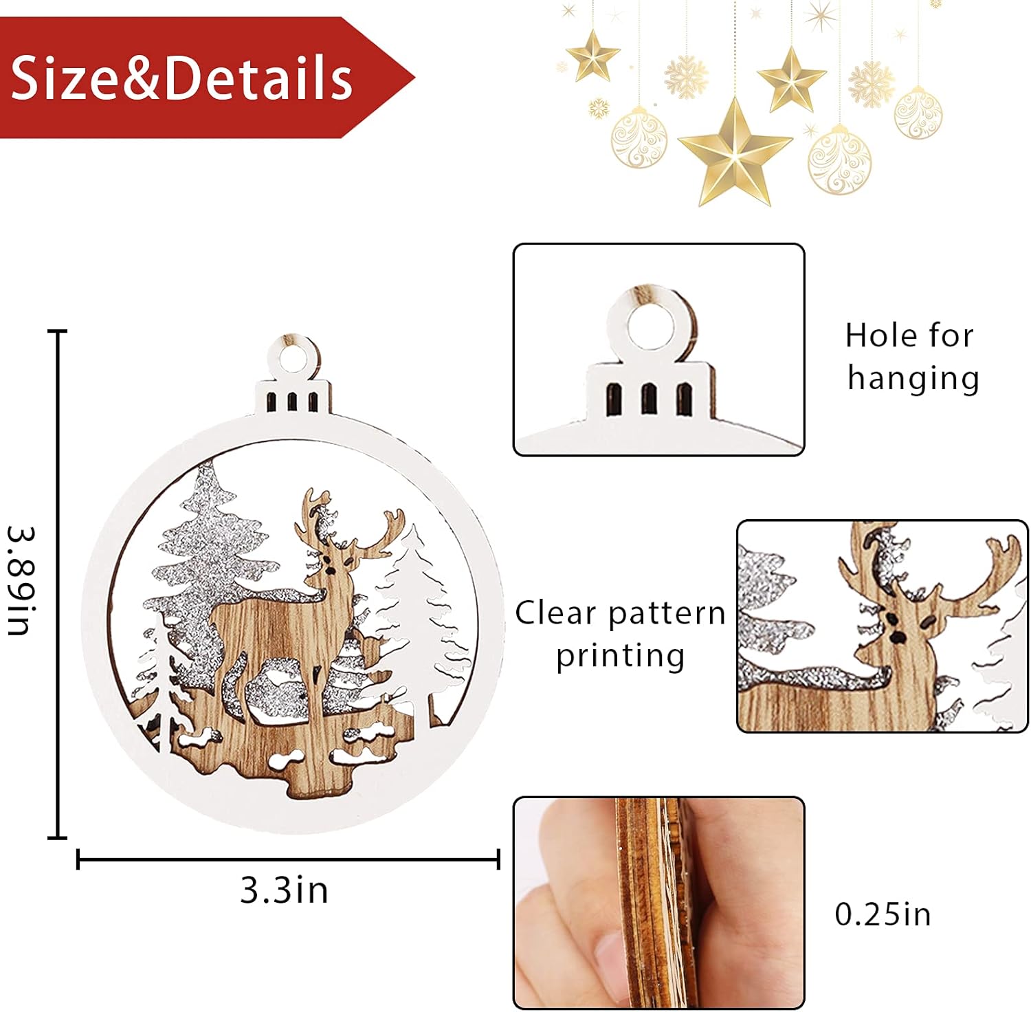 6 Pack Wooden Christmas Ornaments Set with Nativity Scene Decorations