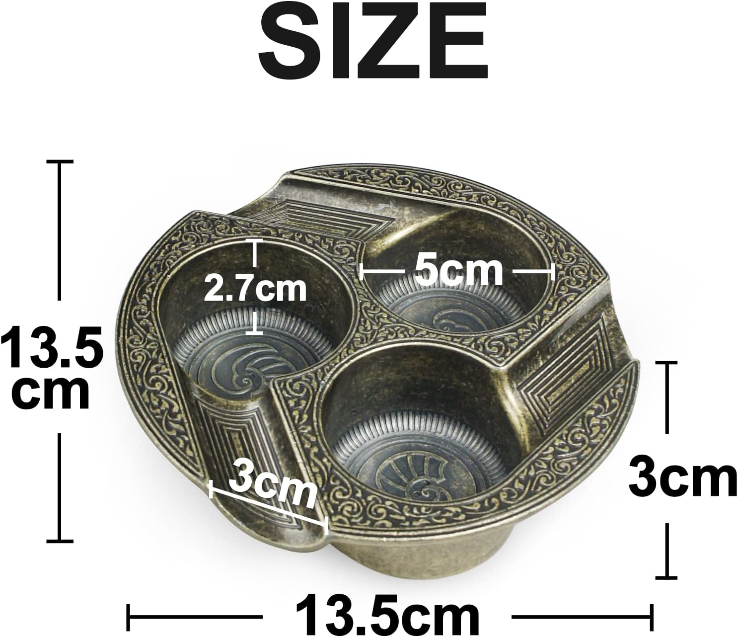 Gold Cigar Ashtray with 3 Holders