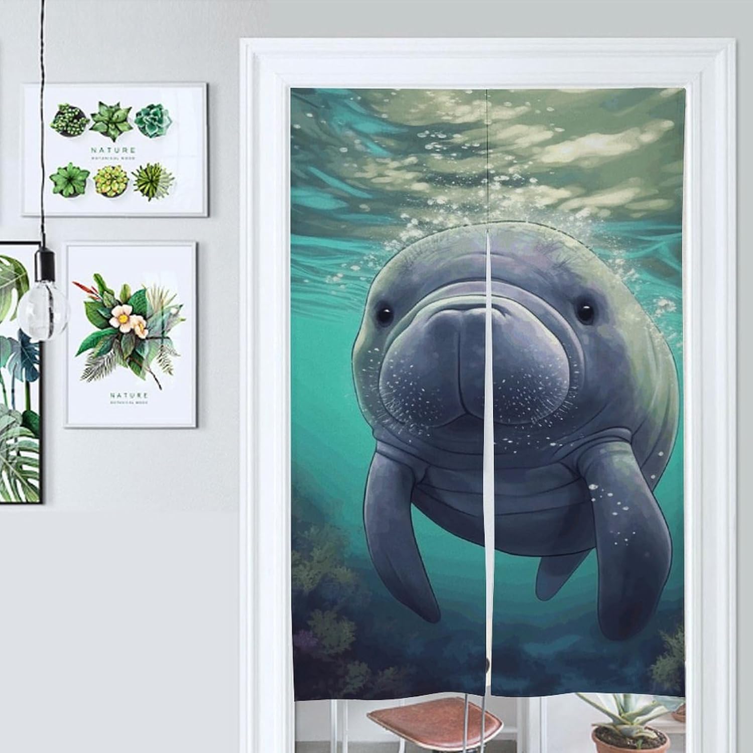 Cute Sea Animal Manatee Door Cover Curtain 57x17 Inches