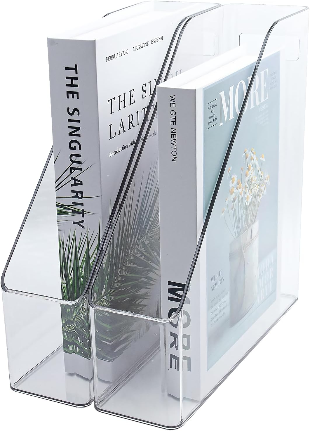 2 Pack Acrylic Magazine Holder with Handle for Desk Organization