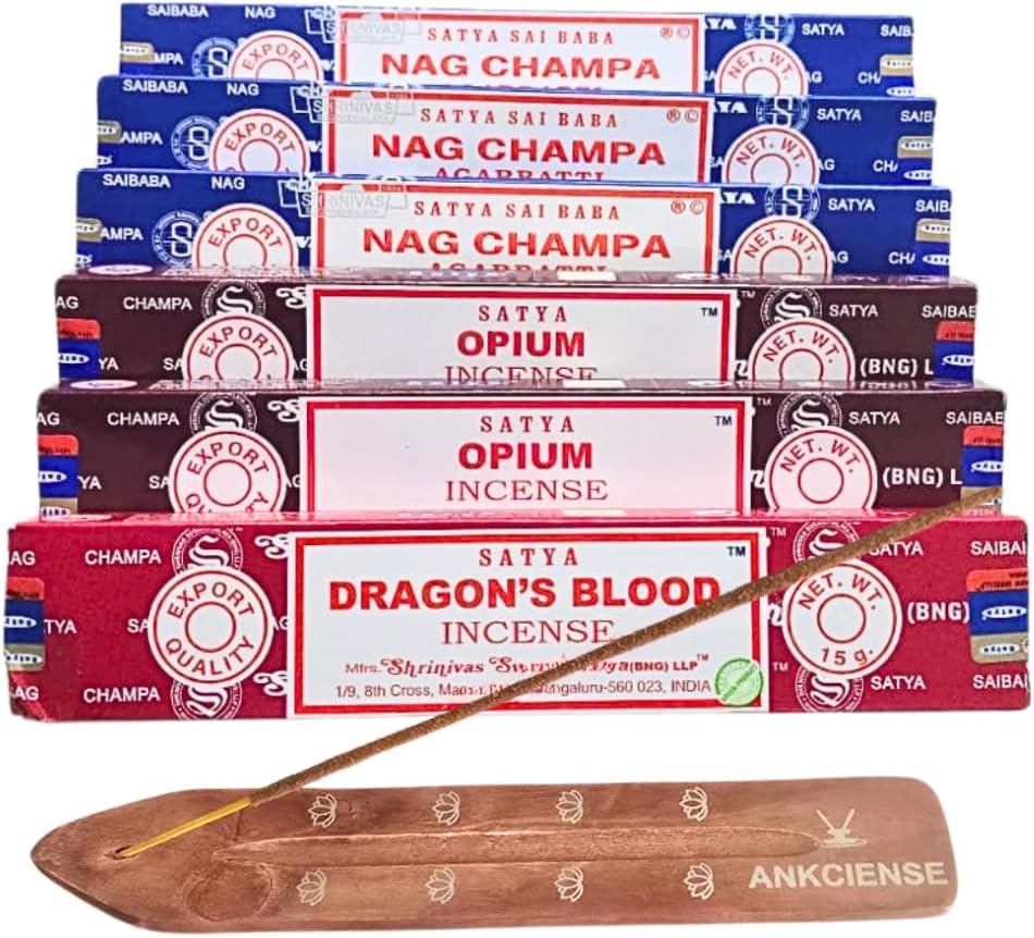 Satya Incense Holder with 3 Fragrance Variety Pack of 90 Sticks