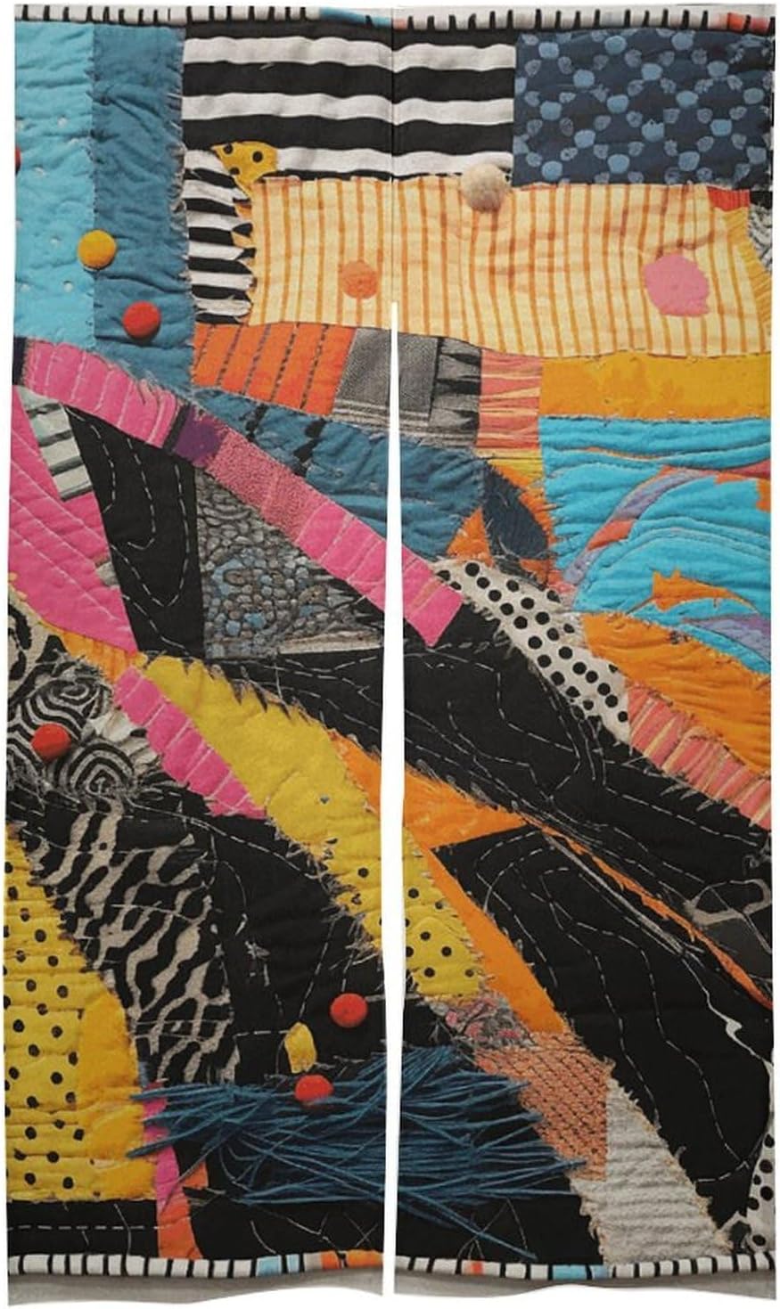 Colorful Quilt Split Door Curtain 17x57 Inches