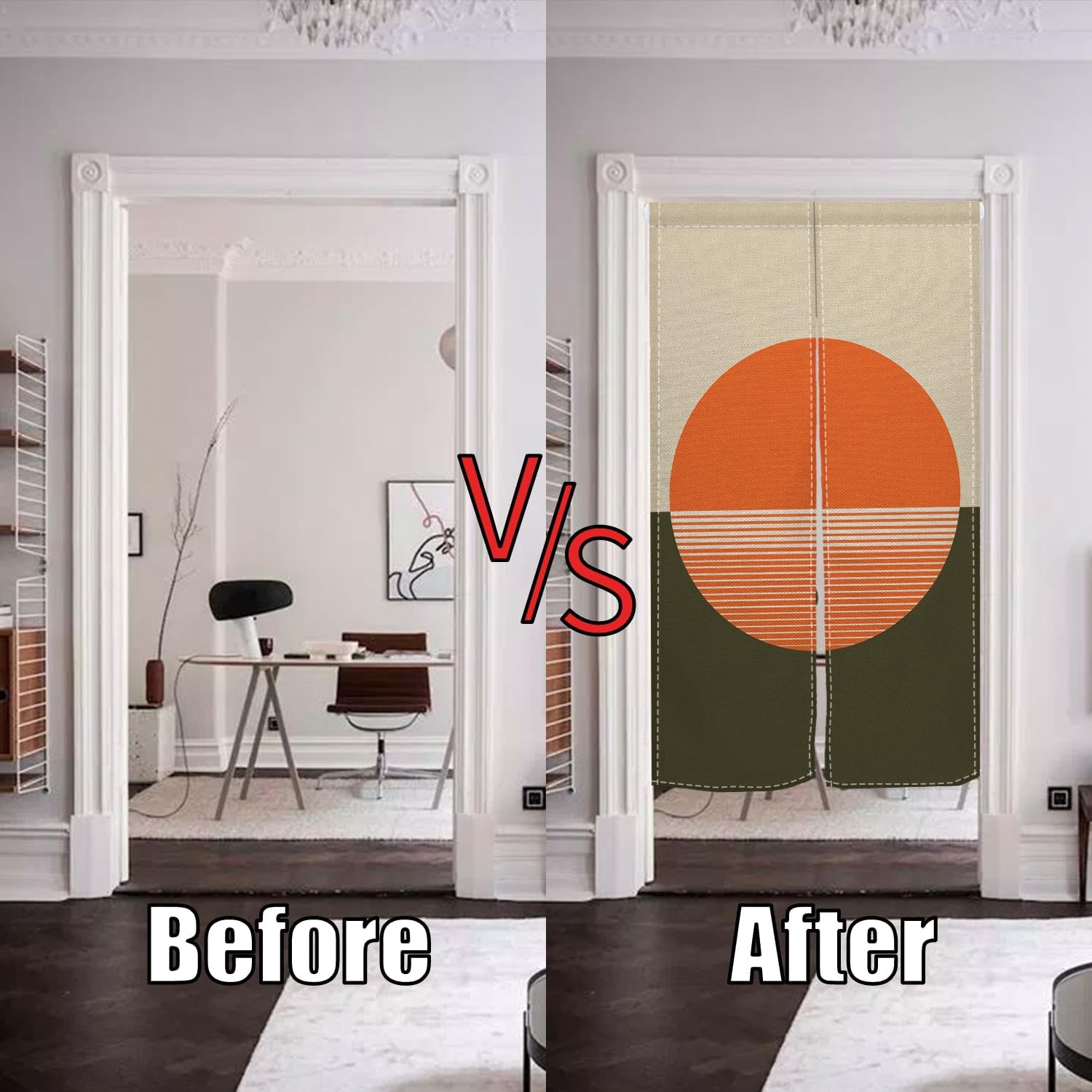 Leowefowa Japanese Style Noren Curtain Orange Sun Pattern 34x48