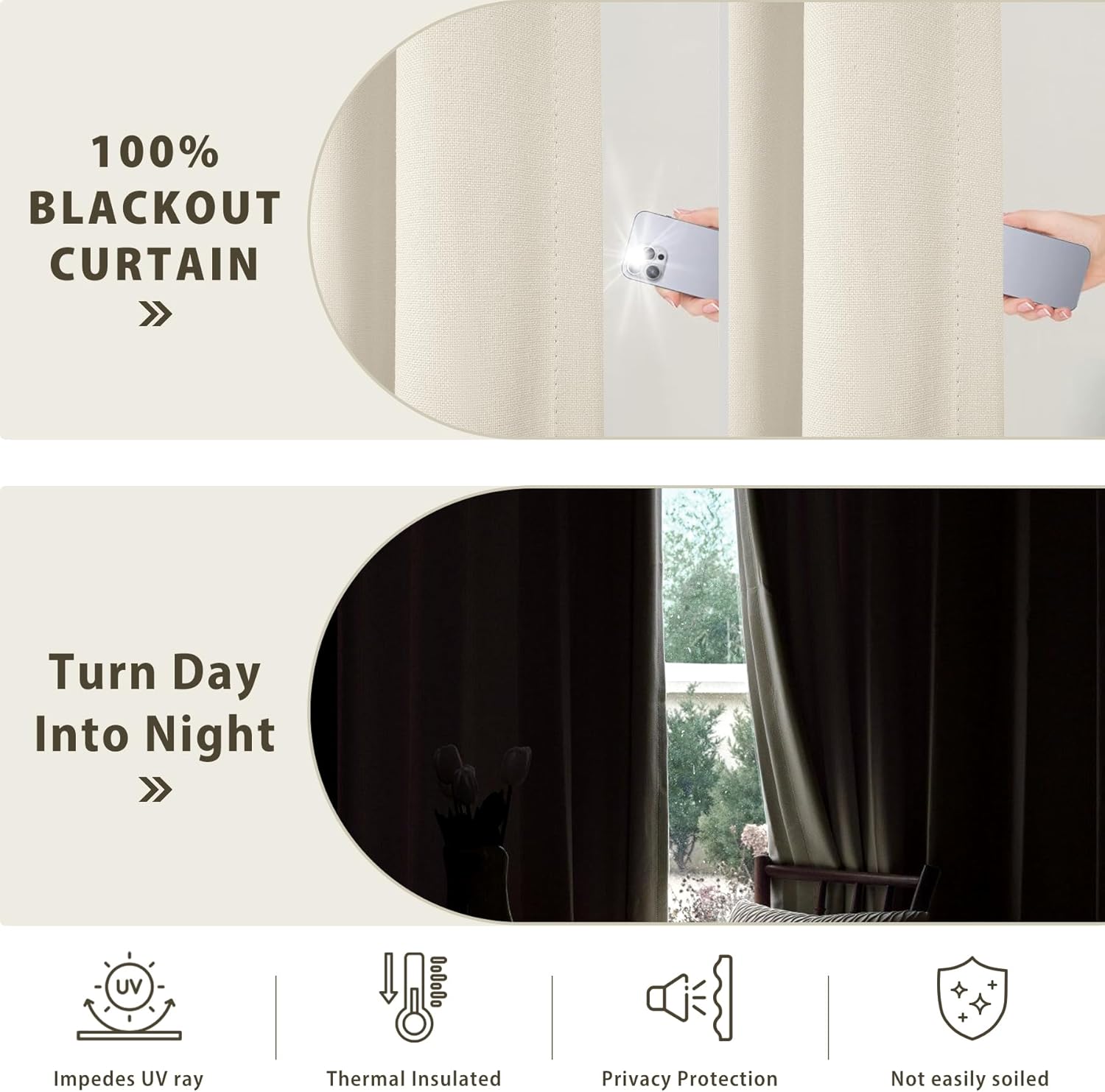 ChadMade Blackout Curtains 54 Inches Long 2 Panels Ivory White