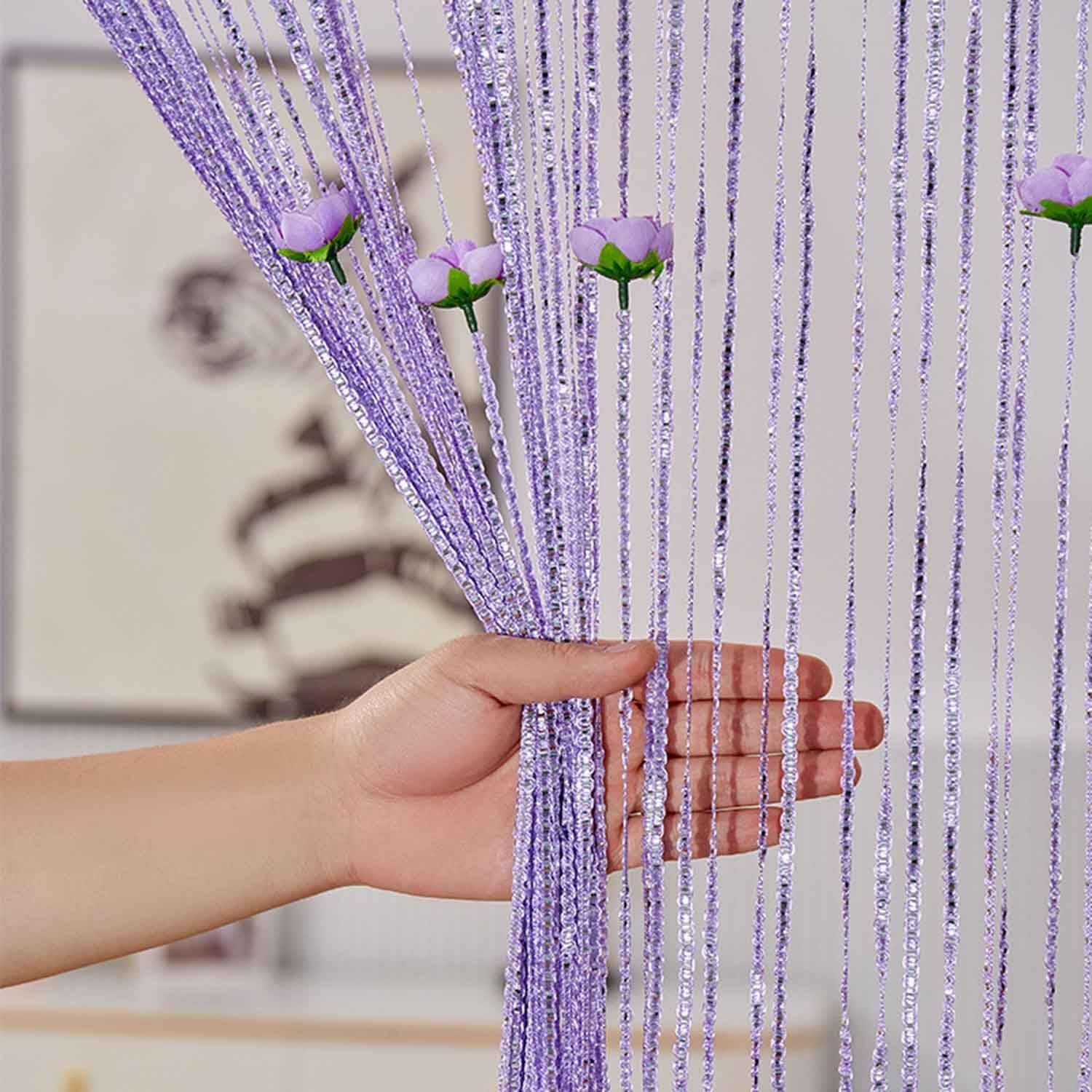 Doorway Beads Curtain with Rose Design Purple 118x79in
