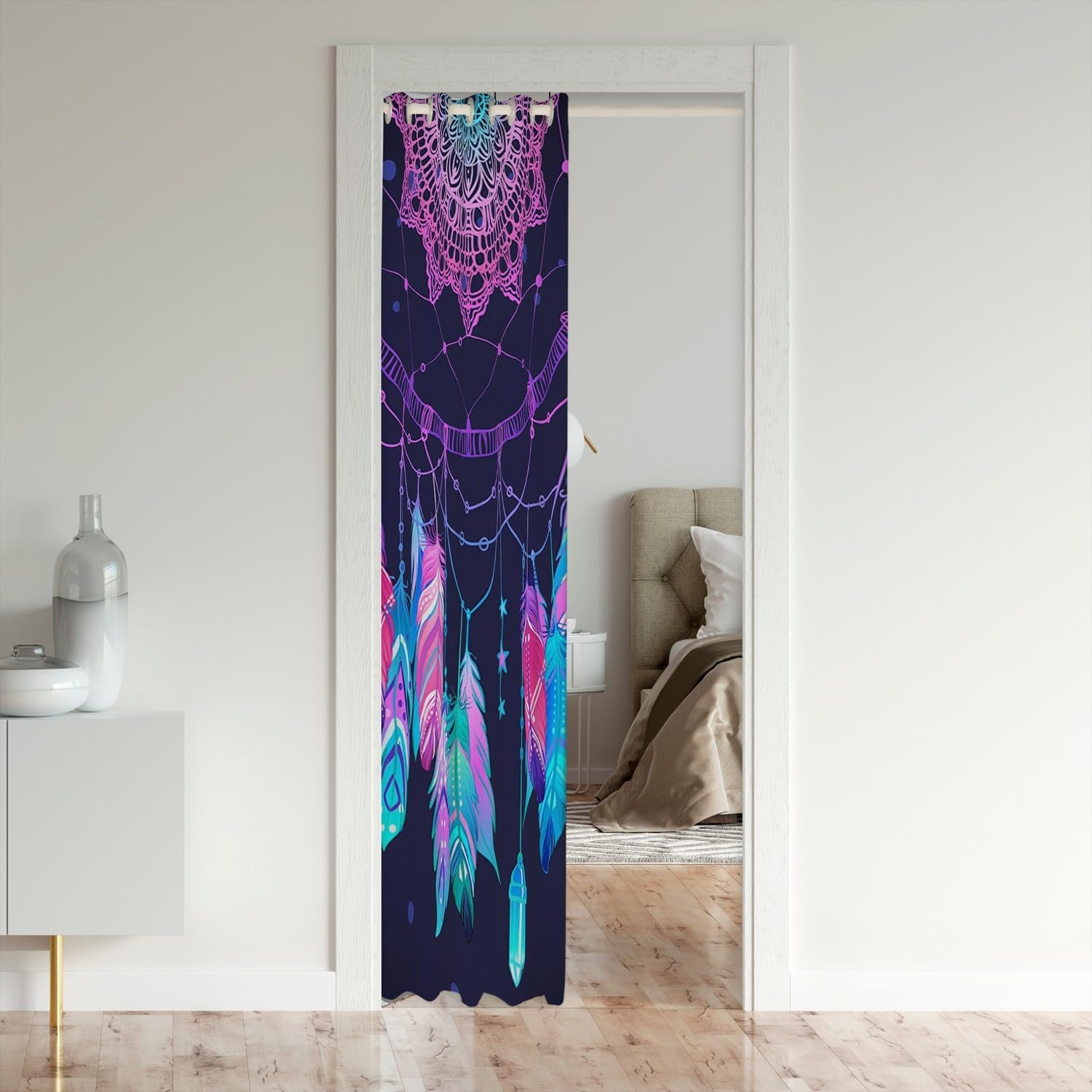 Boho Hippie Velvet Door Curtain with Dream Catcher Design