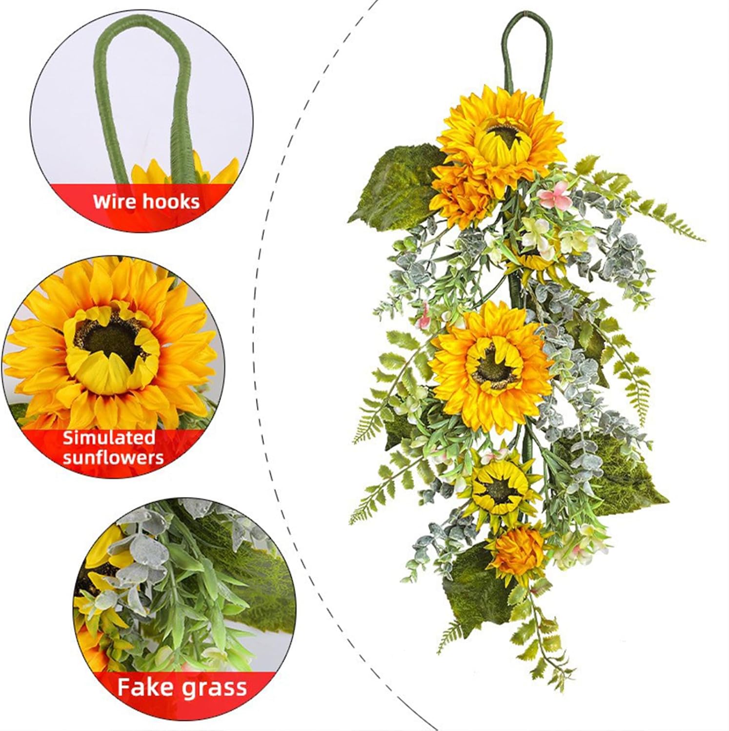 2755 Inch Artificial Yellow Sunflower Wall Hanging Wreath