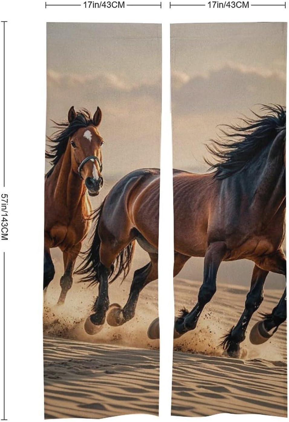 Horses Running in the Sand Door Curtain 57x17 Inches