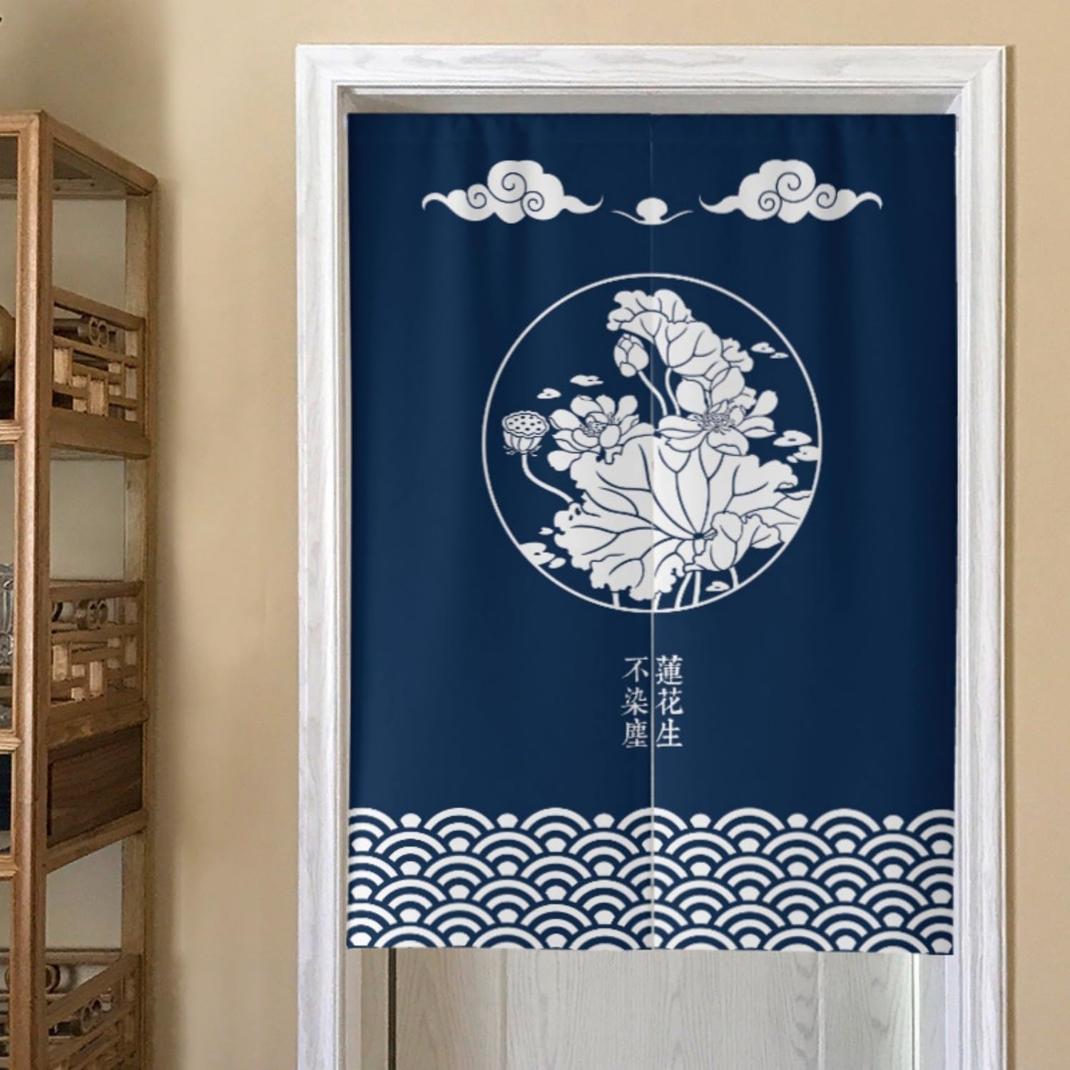 Japanese Noren Door Curtain Wave Print Blue 85x180cm