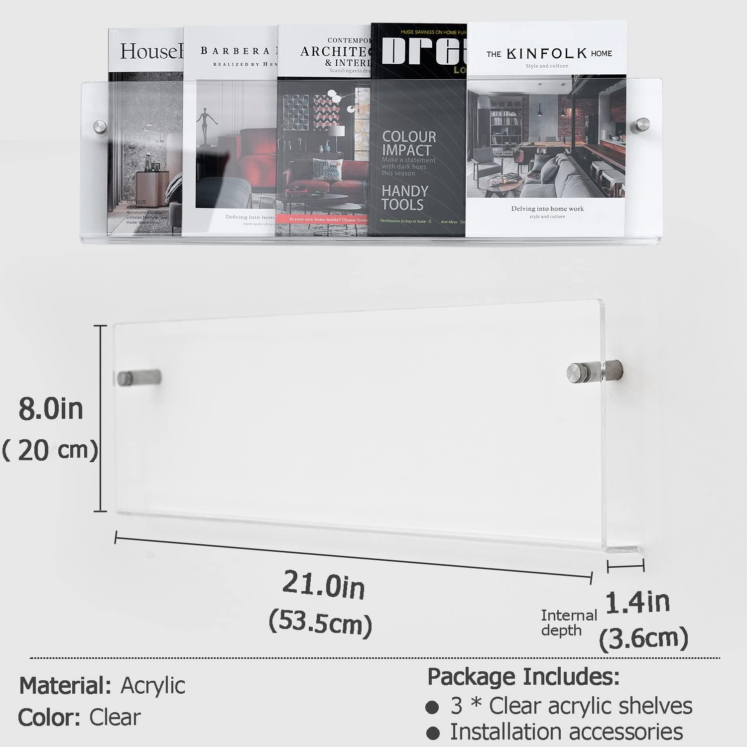 Clear Acrylic 3 Tier Brochure Holder Wall Mount