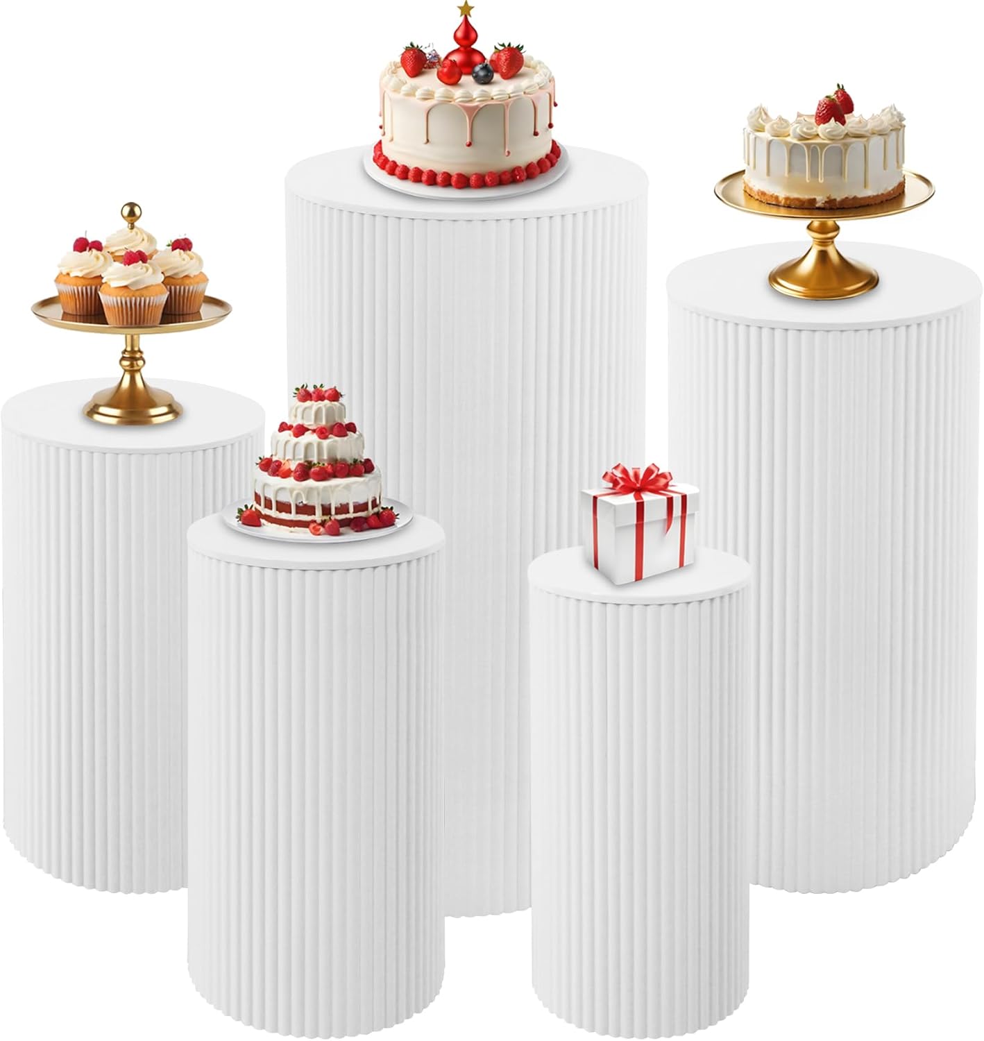 5 Pcs Metal Cylinder Pedestal Stands for Party Decor
