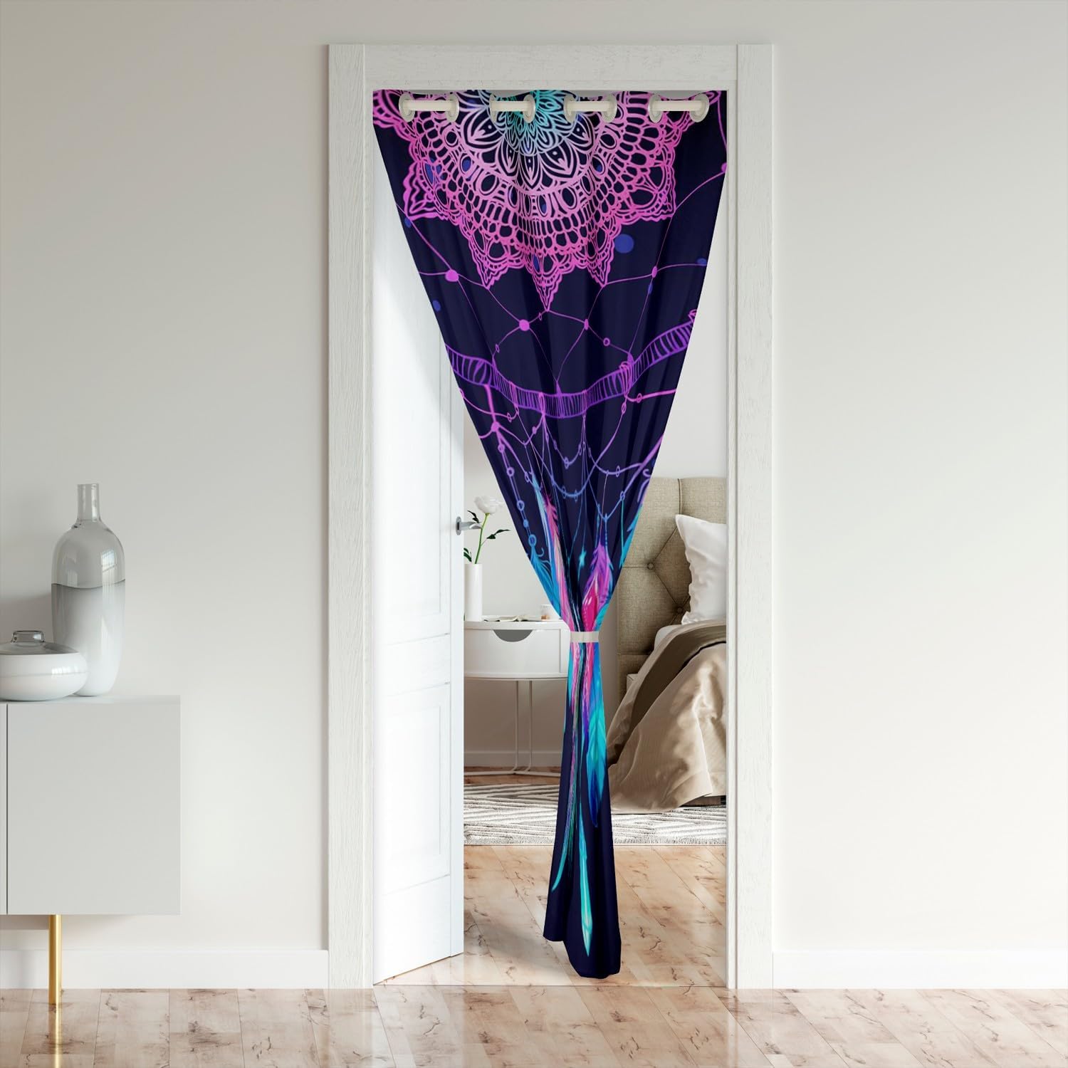 Boho Hippie Velvet Door Curtain with Dream Catcher Design