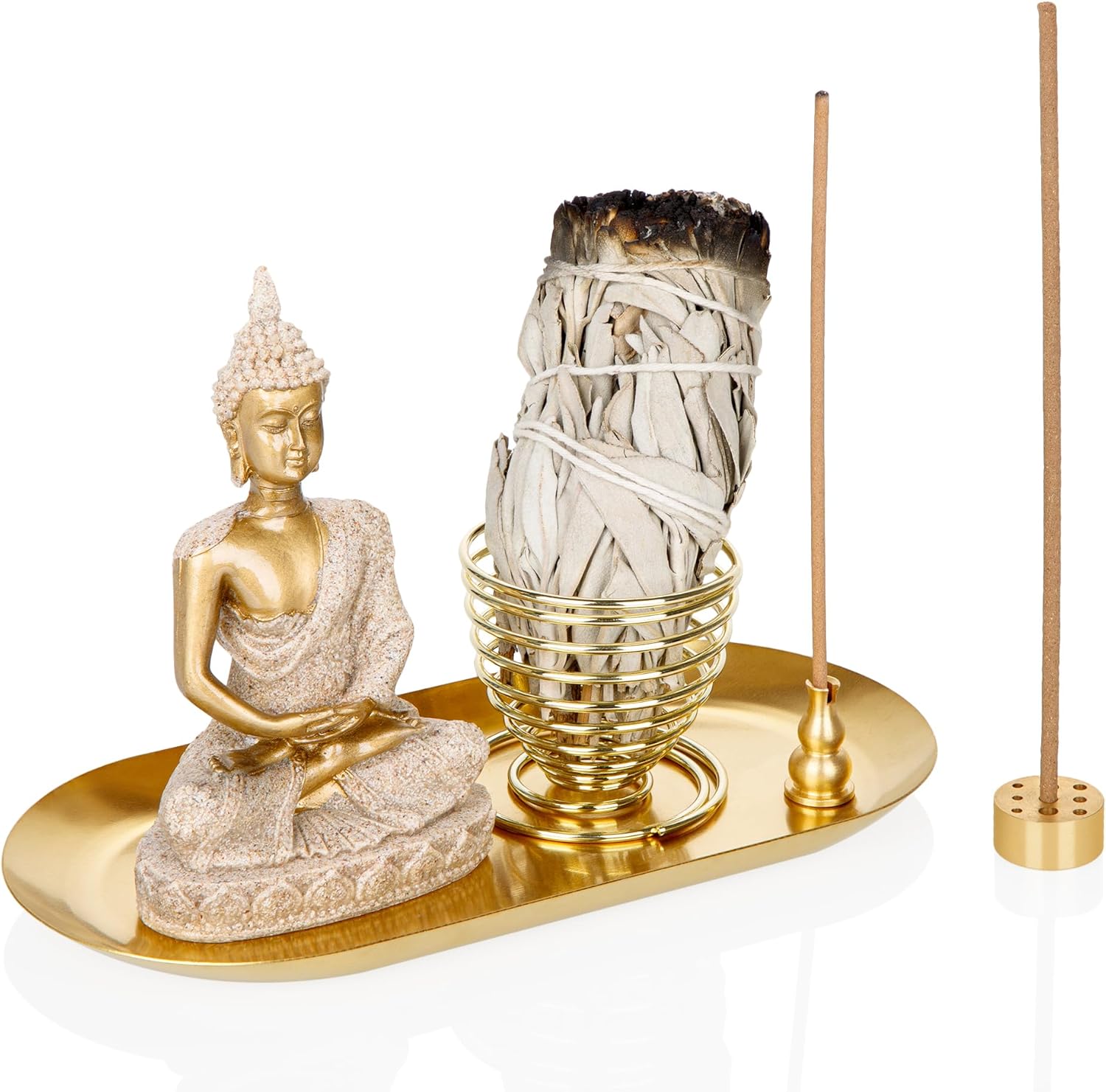 ZenBless 6 In 1 Incense Holder - Gold Oval Ash Catcher