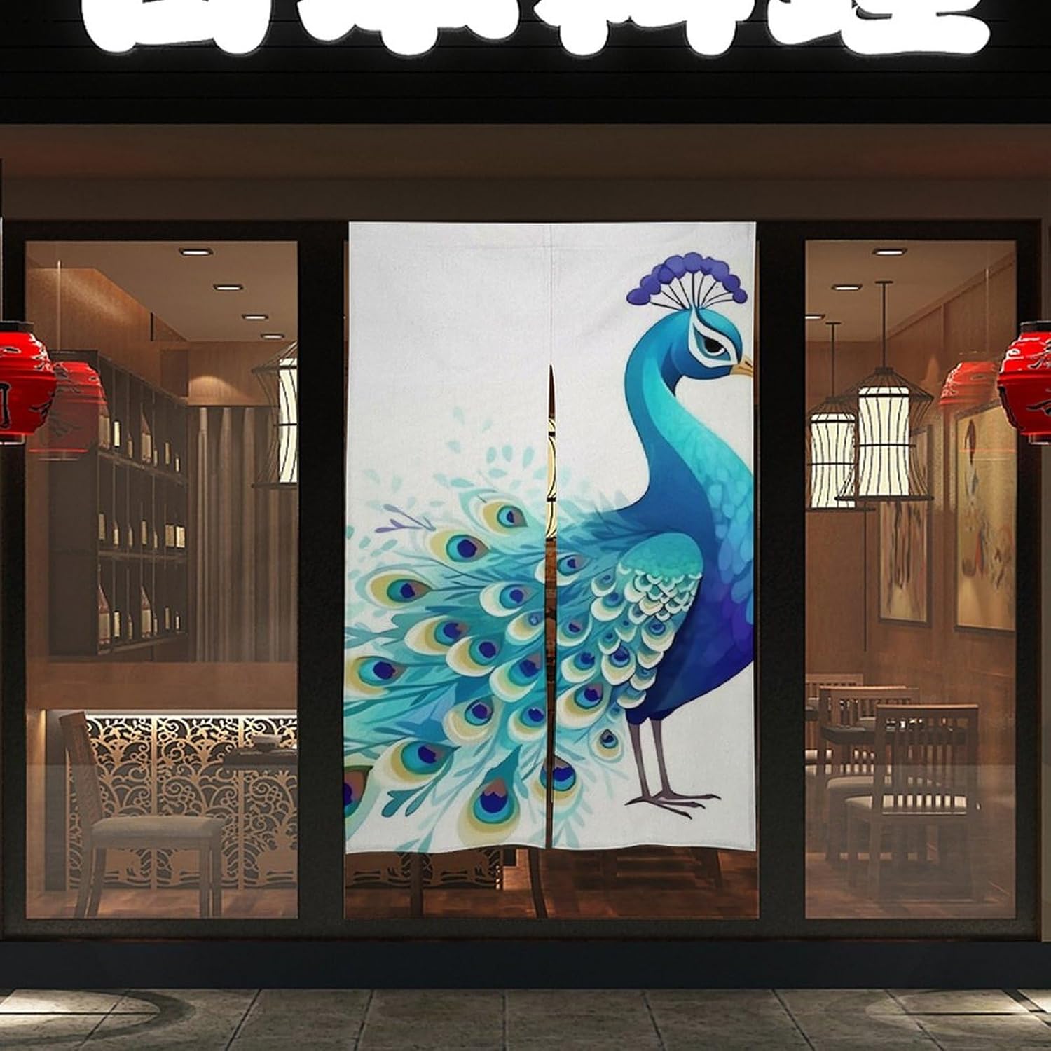 Cartoon Blue Peacock Door Curtain Panel 17x57 Inch Split Door Divider