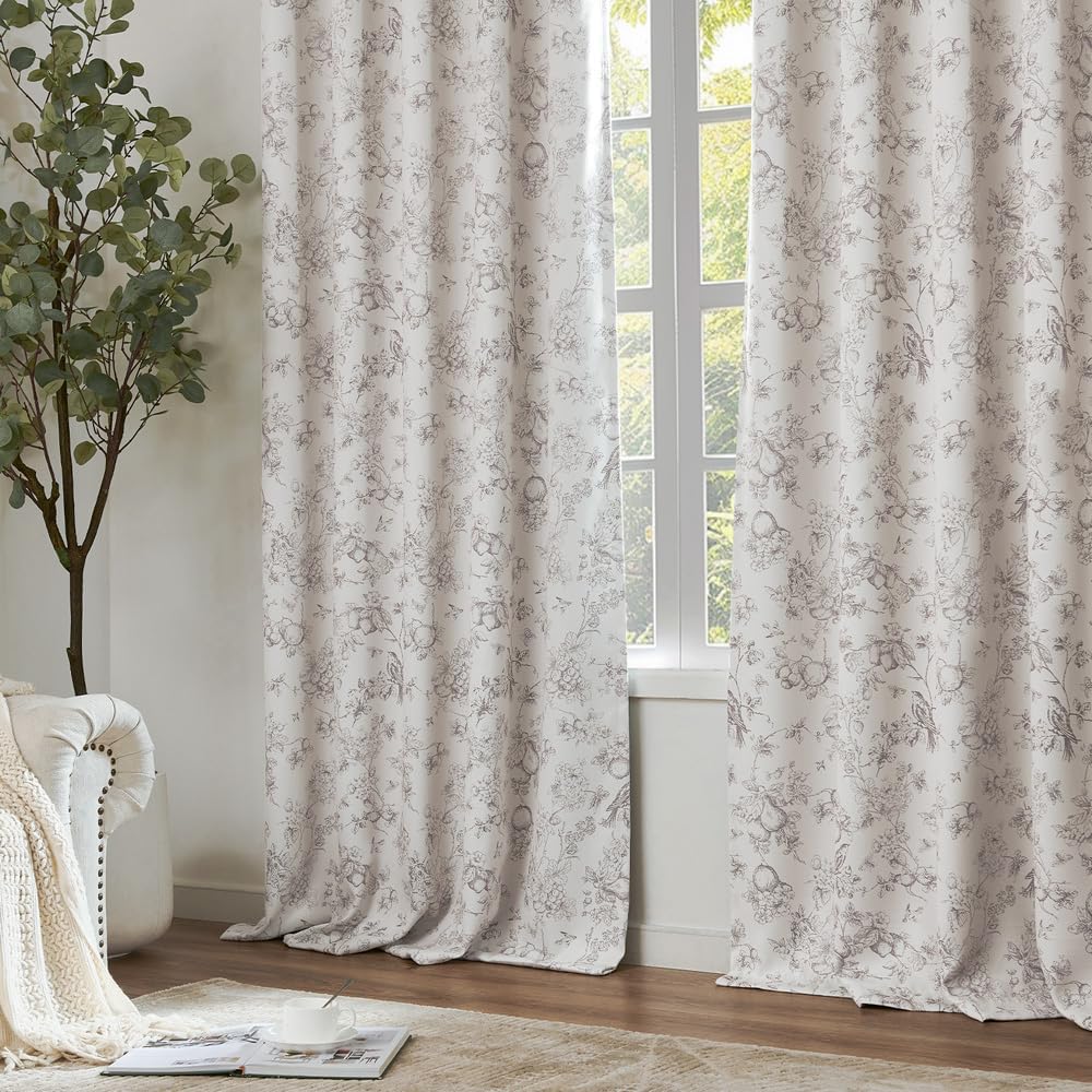 Jinchan 95 Blackout Floral Curtains 63 Inch Length Set