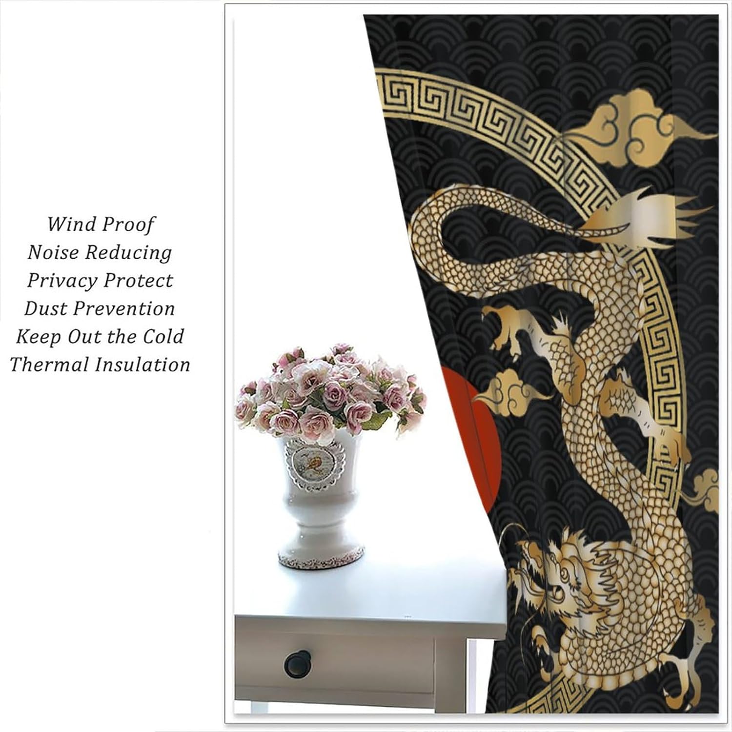Asian Dragon Window Curtains Blackout 42x63in