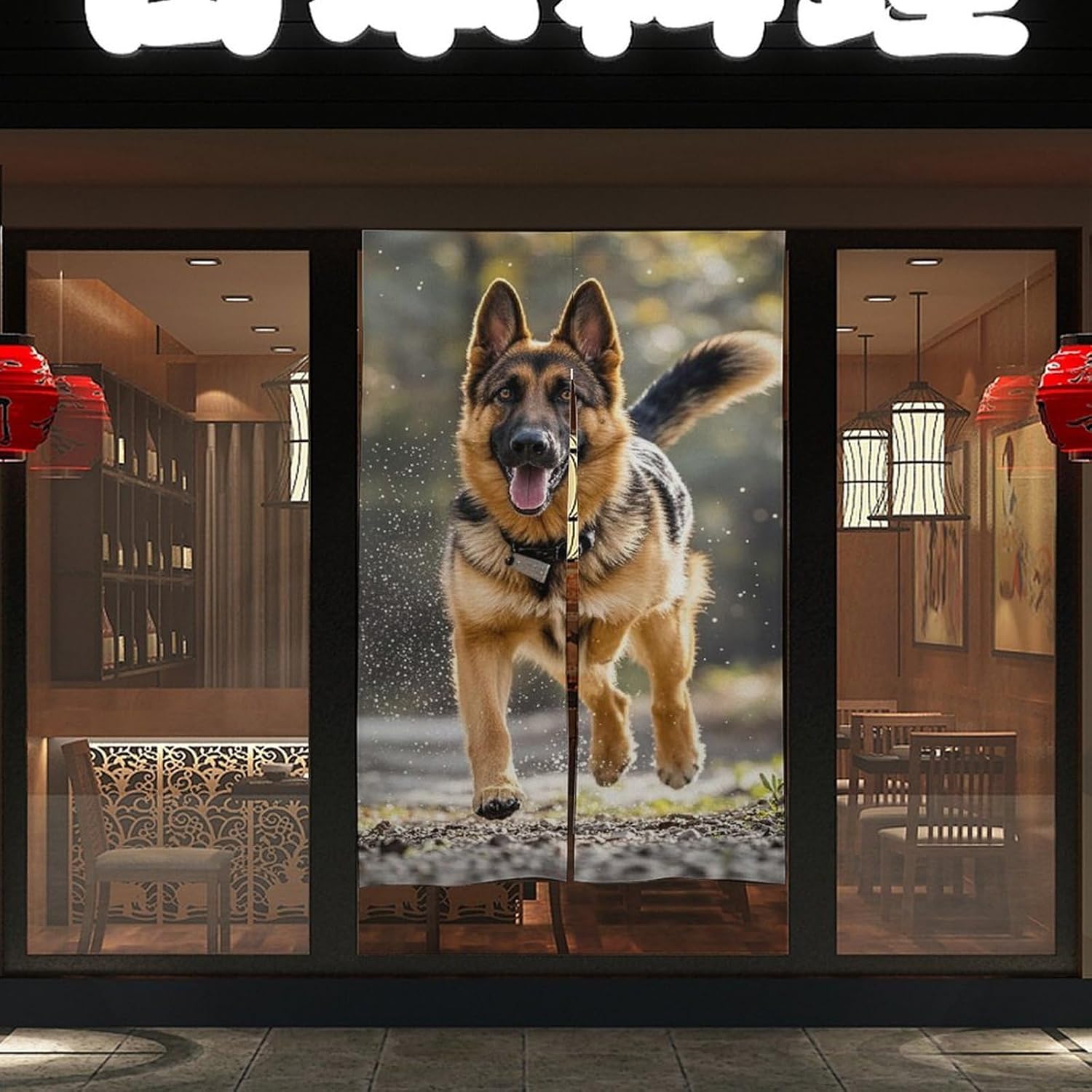 Running German Shepherd Door Cover Curtain 57x17 Inches