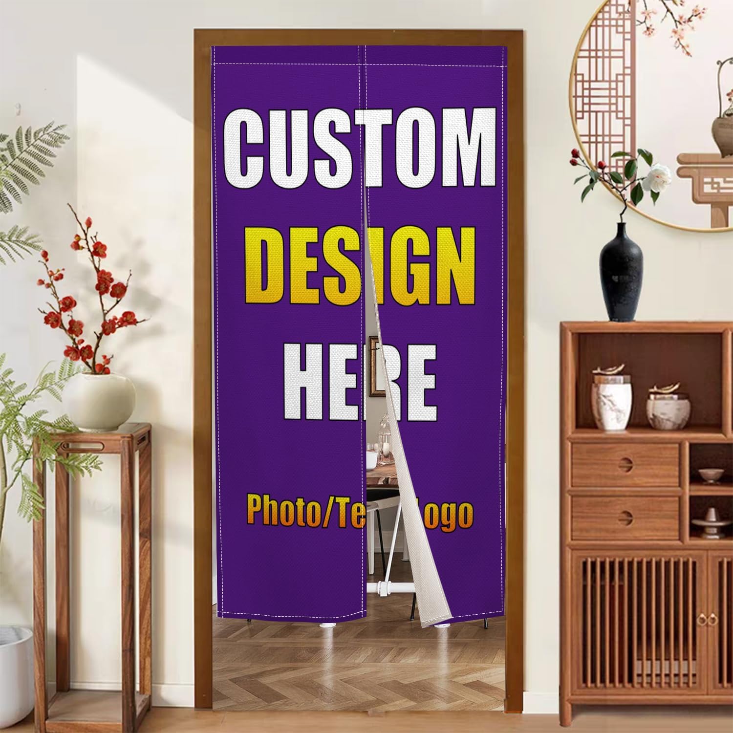 Custom Noren Curtain with Photo Text Logo