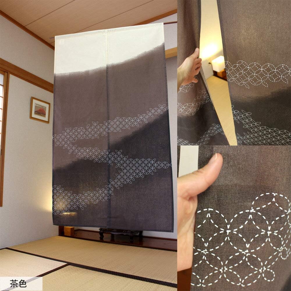 SunnyDayFabric Dooryway Curtain W335 x L59 Tapestry Japanese Noren Blur Brown