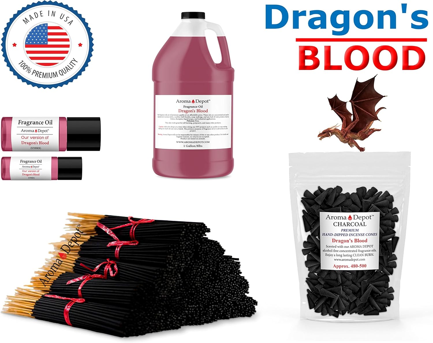 Aroma Depot 1 Inch Dragons Blood Incense Charcoal Cones Pack of 40-50