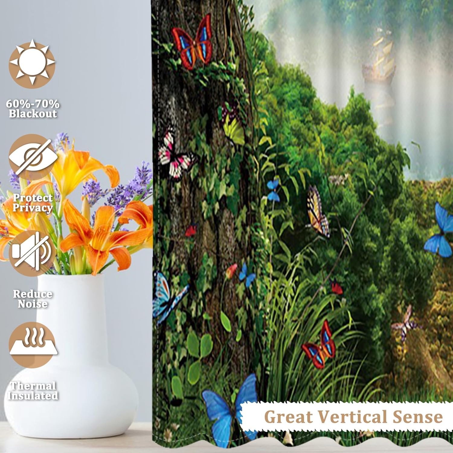 Renaiss 42x63 Inch Jungle Butterfly Curtains 2 Panels
