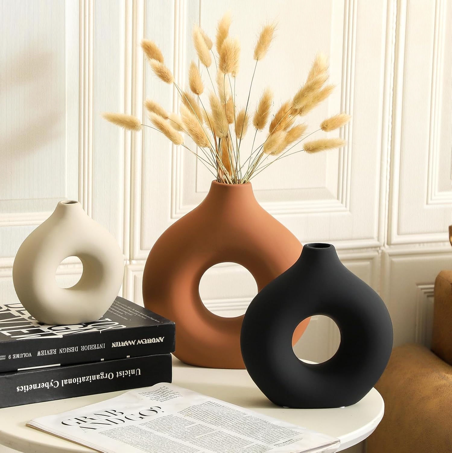 Ceramic Donut Vase Set of 3 Rust