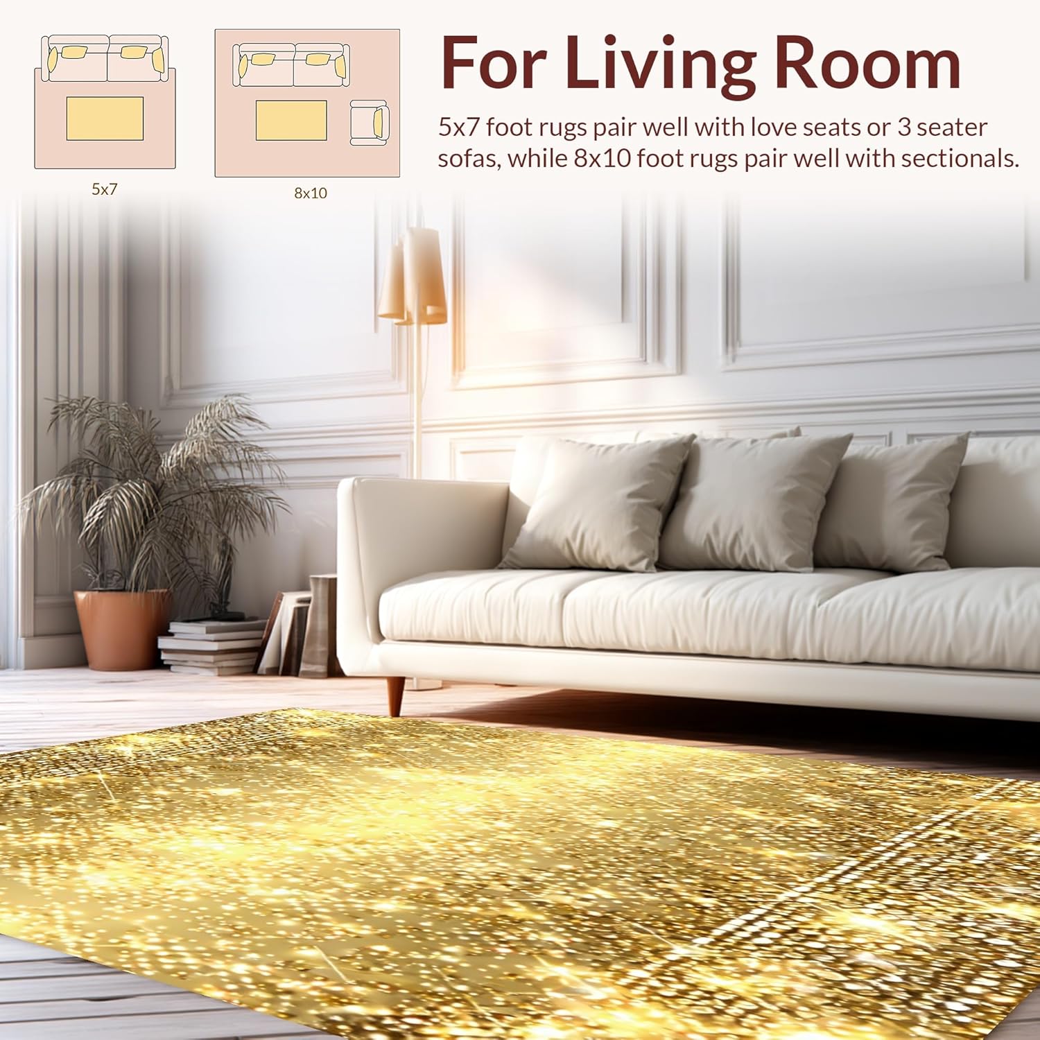 Ultra Soft Gold Area Rug 6x9 Non Slip