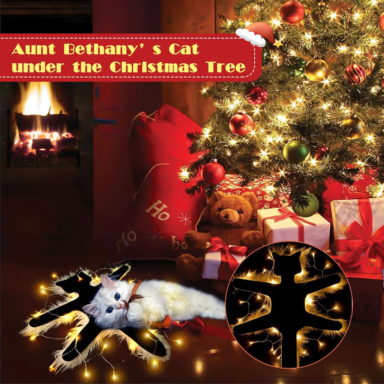 Light Up Fried Cat Rug Christmas Decor with USB Lights