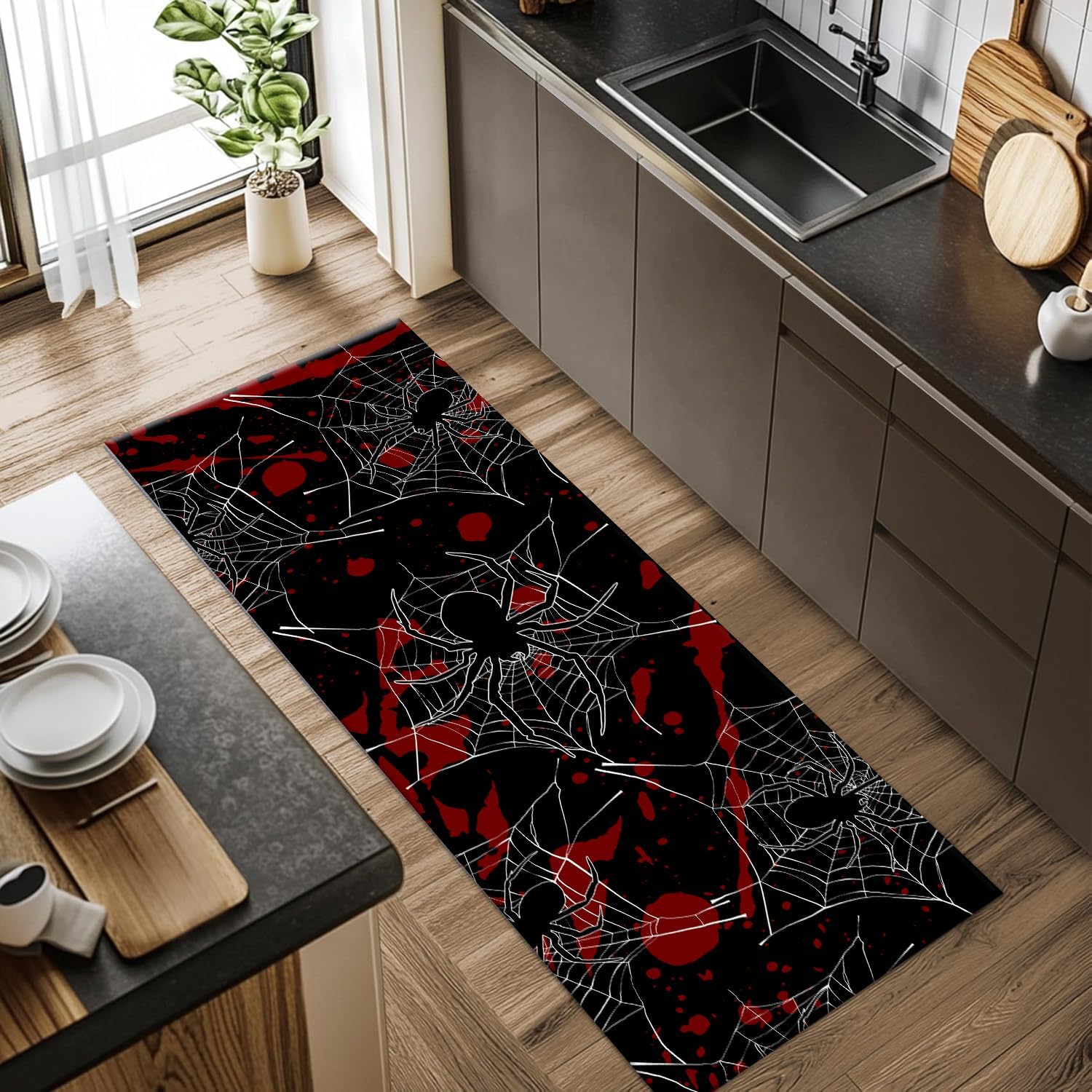 Gothic Spider Web Hallway Runner Rug 13x7ft