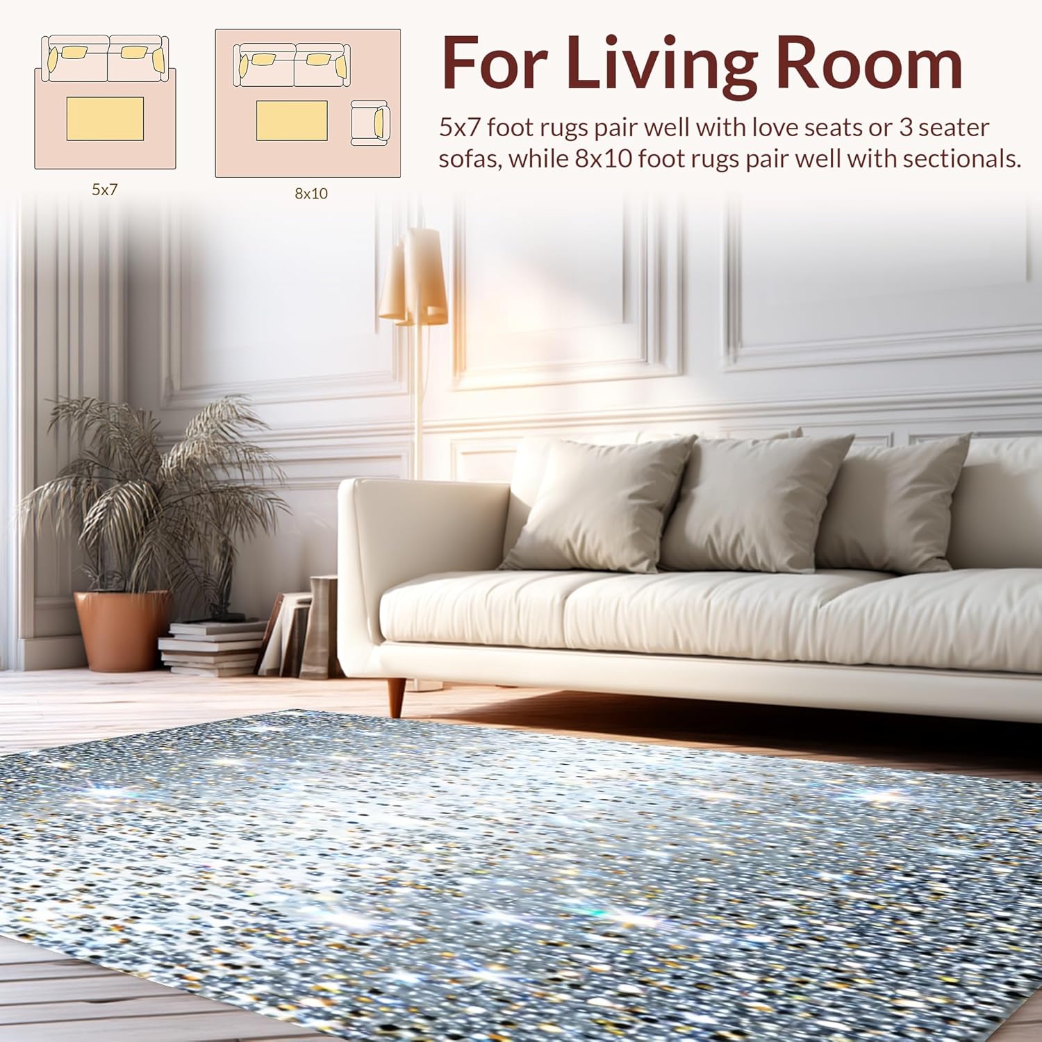 Ultra Soft 5x7 Area Rug with Silver Sparkle Design