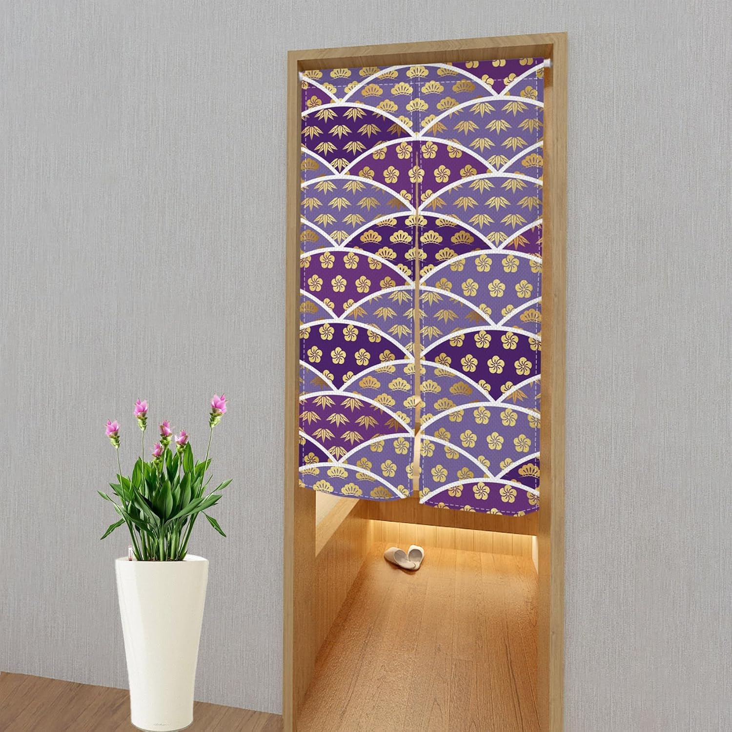Long Japanese Noren Curtain 34x60 with Flower Design