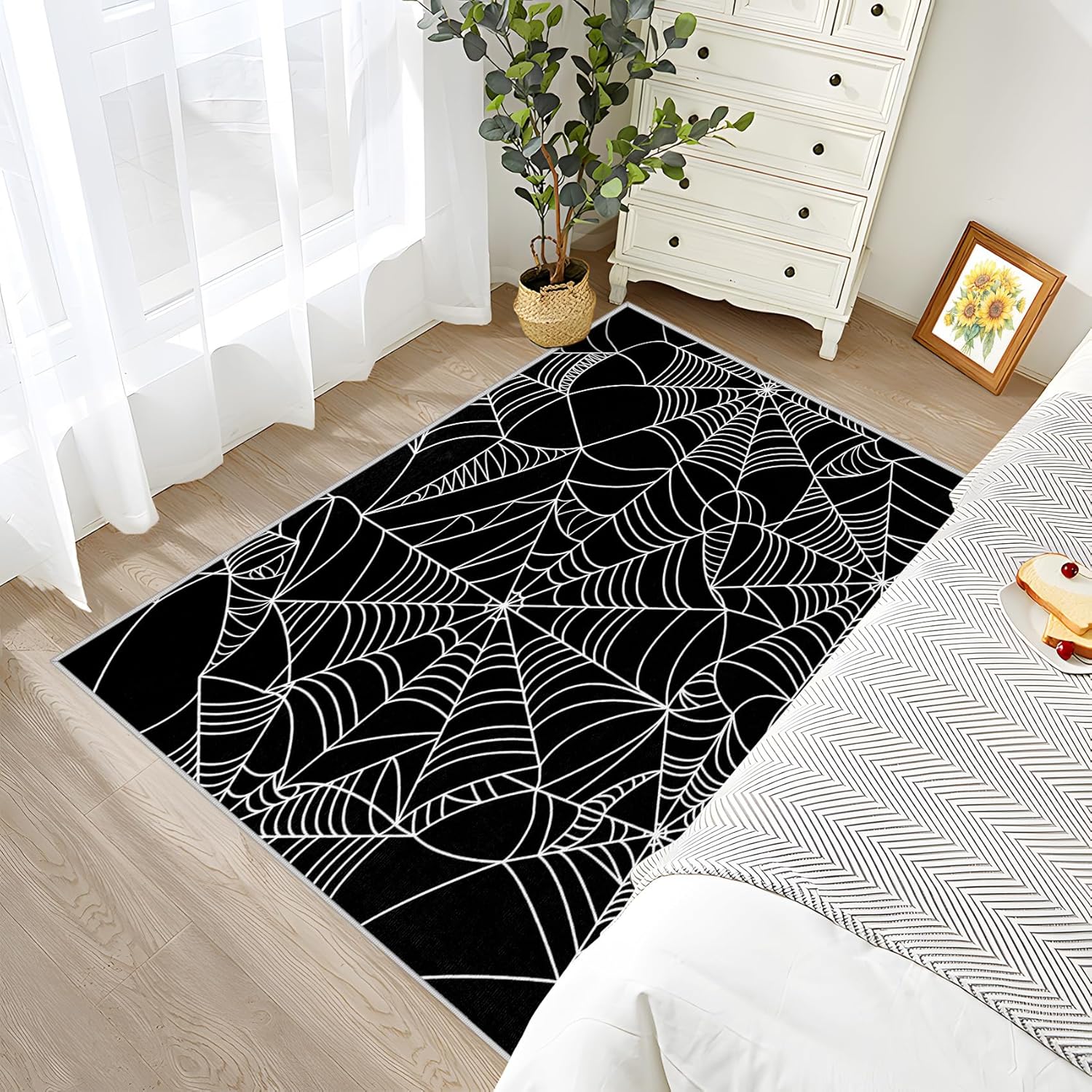 Gothic Spiderweb Area Rug - 3x4 Black and White Design
