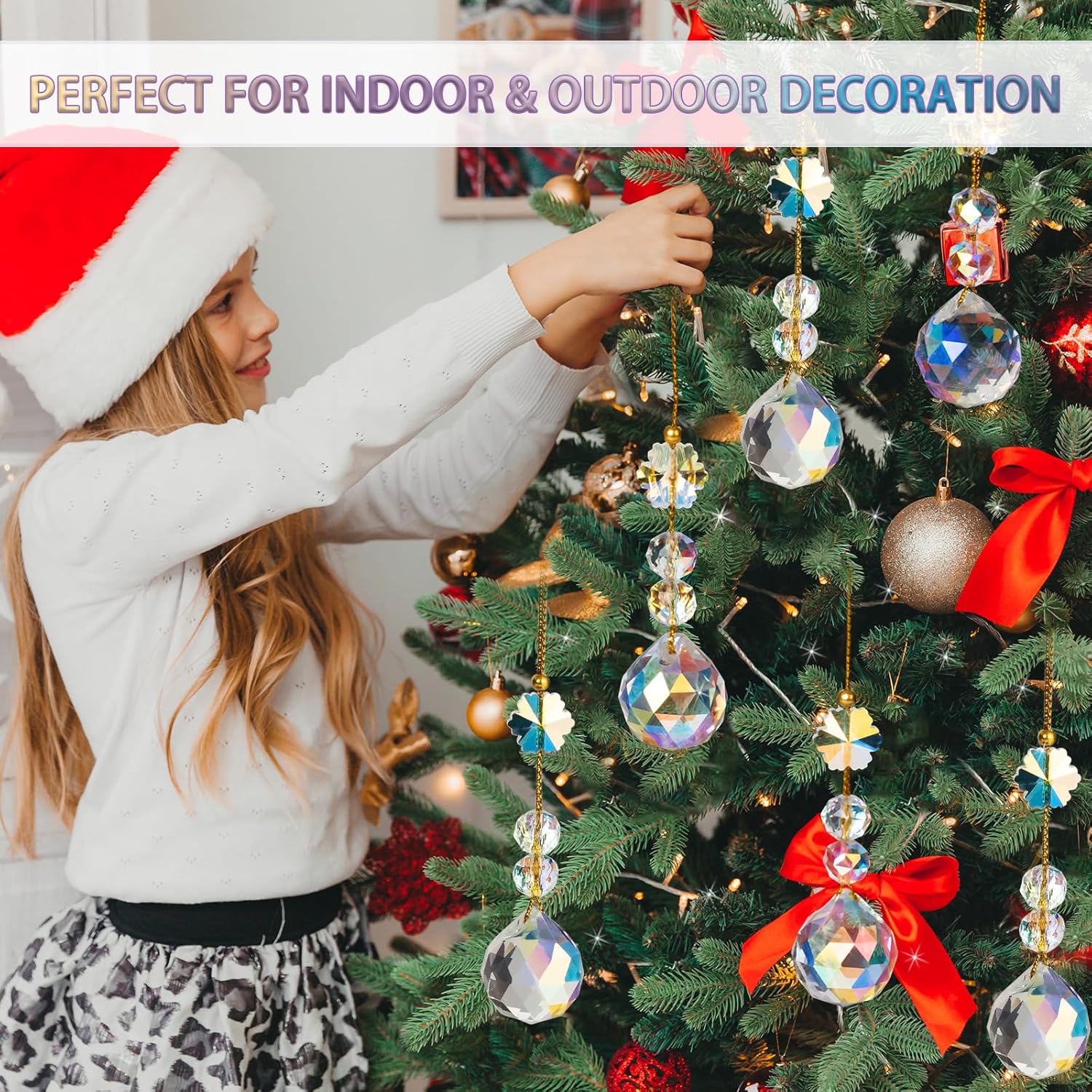 12 Pcs Crystal Christmas Prism Ornaments for Tree Decorations