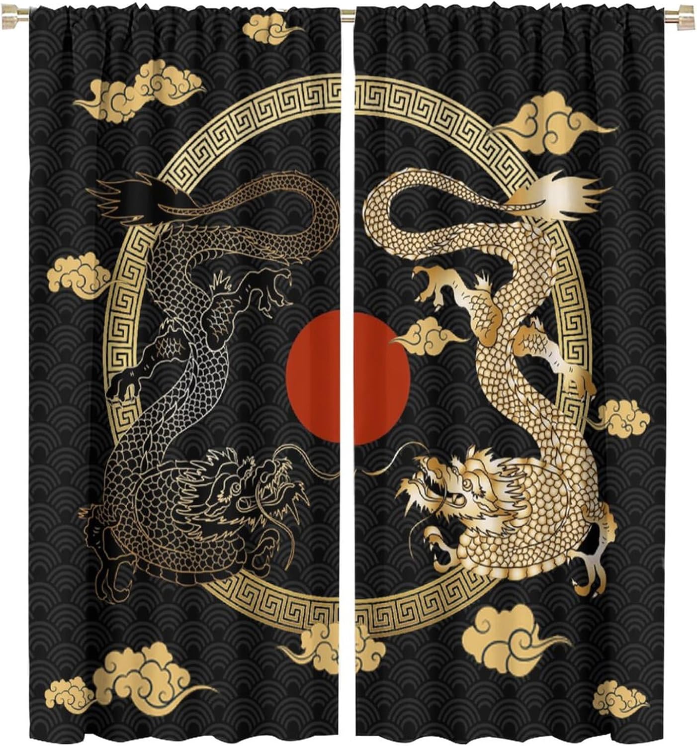 Asian Dragon Window Curtains Blackout 42x63in