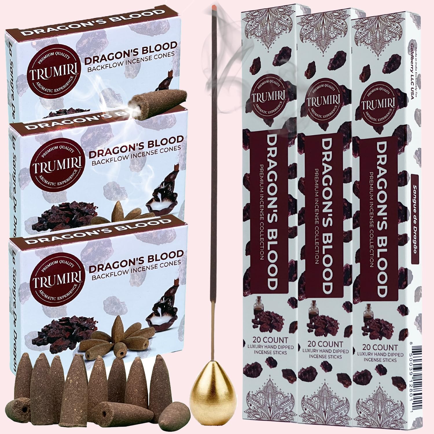 Dragons Blood Incense Sticks and Backflow Cones Combo Pack - 60 Sticks 30 Cones