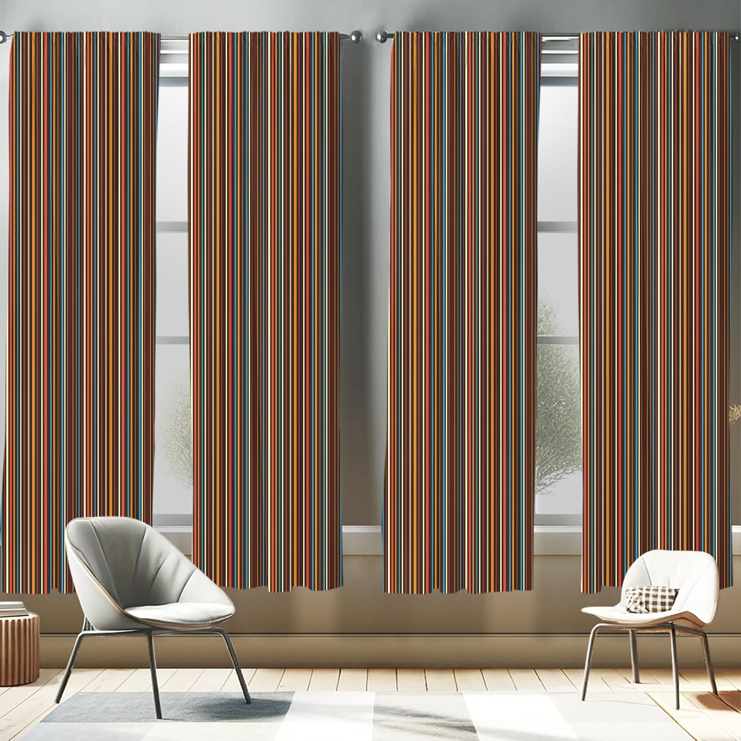 Ambesonne Striped Window Curtains Pack of 2
