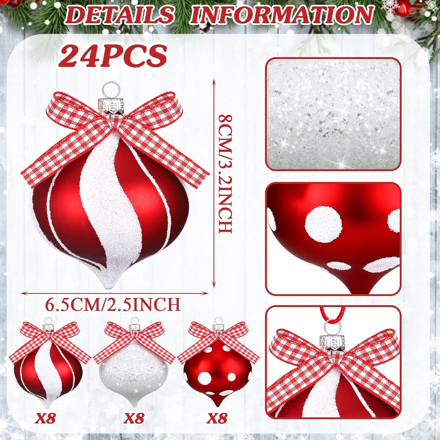 24 Pcs Shatterproof Candy Cane Christmas Ornament Decorations