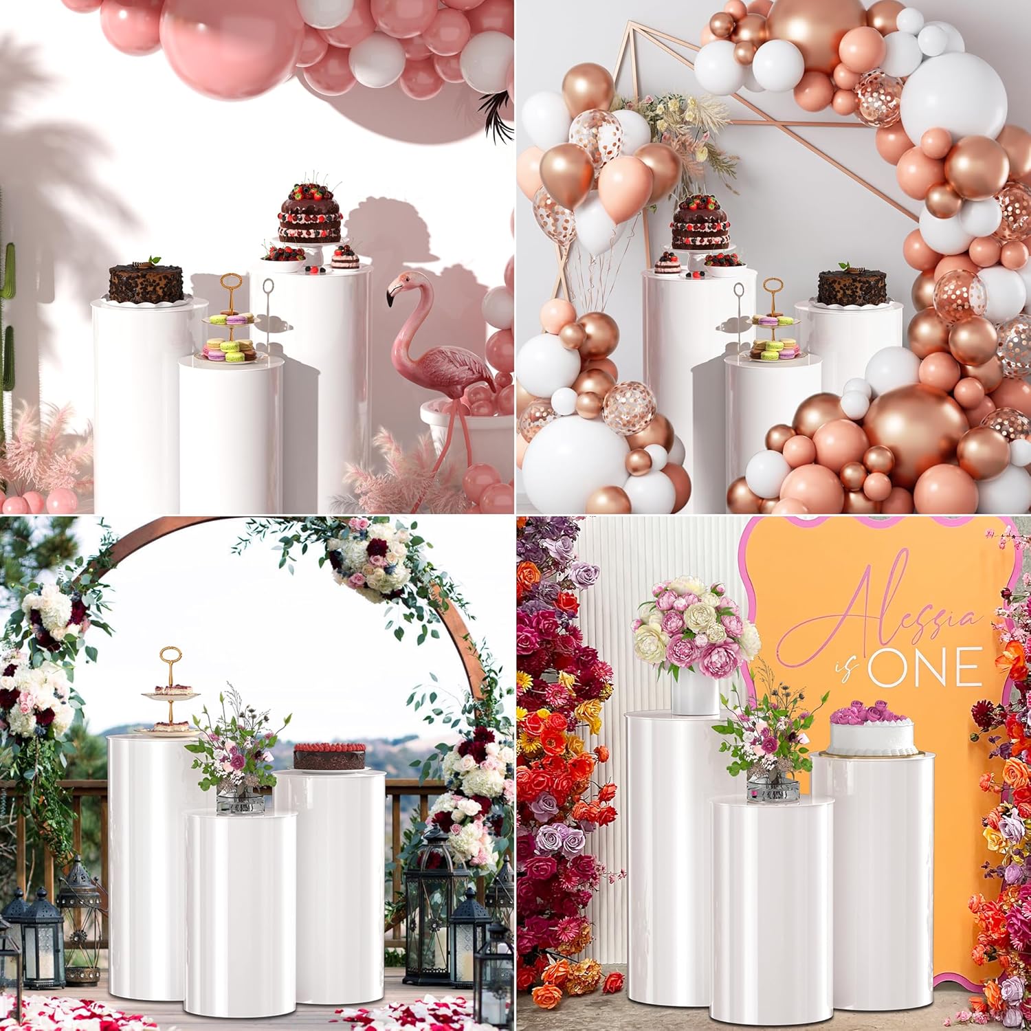 White Cylinder Pillar Stand 3 Pieces for Party Decor