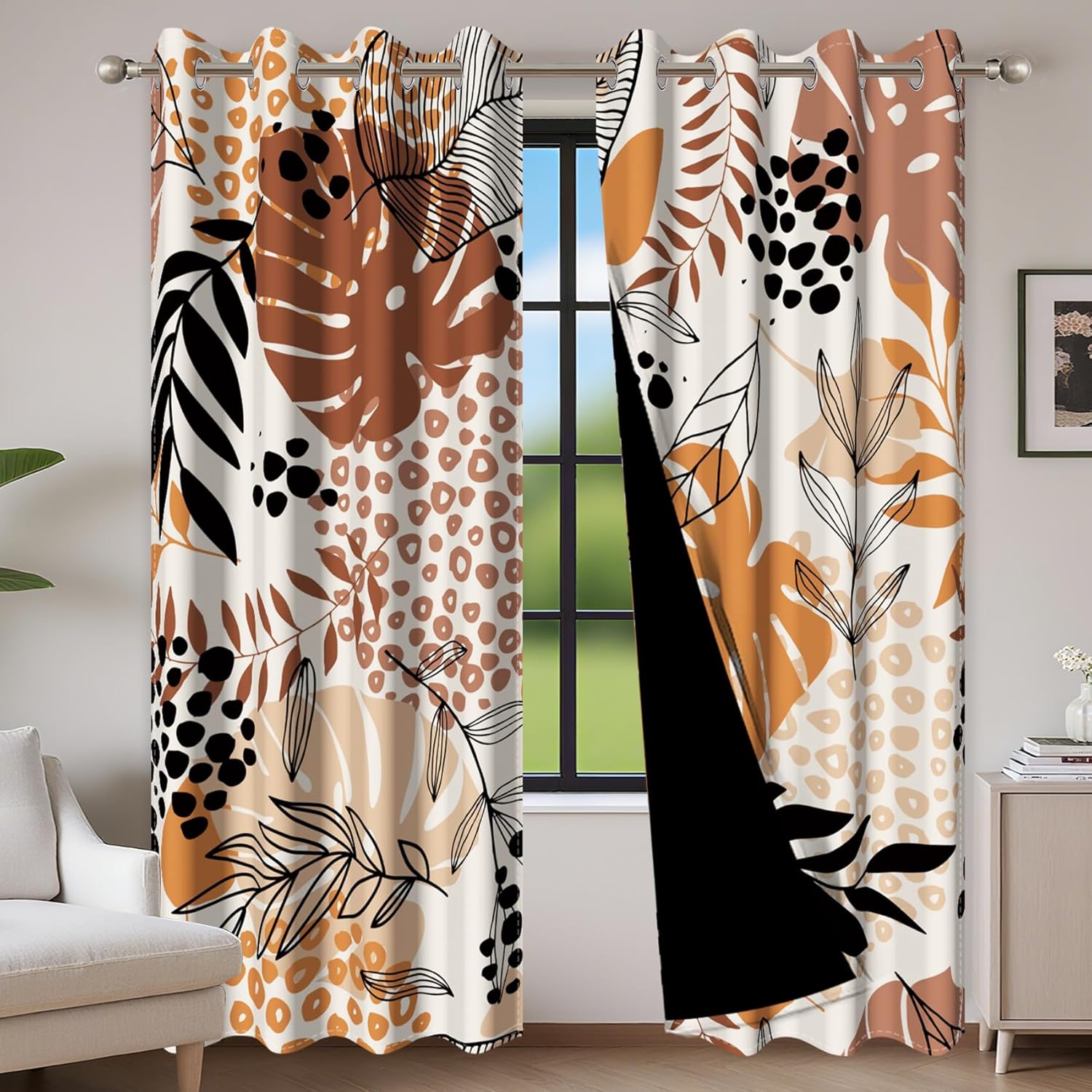Baocicco Tropical Leaf Curtains 2 Panel Set 63 Inch Long for Bedroom