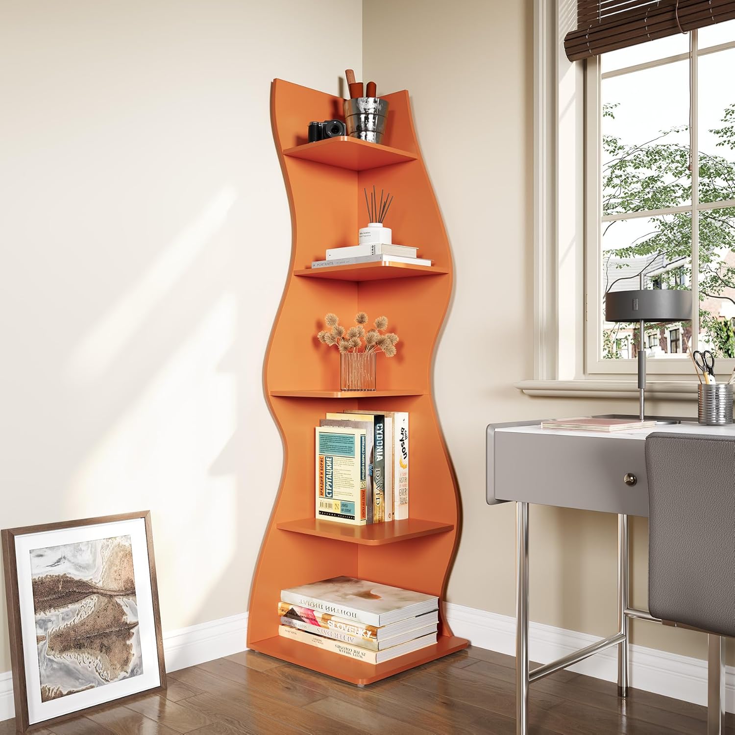 LITTLE TREE 5-Tier Wall Corner Bookshelf Modern