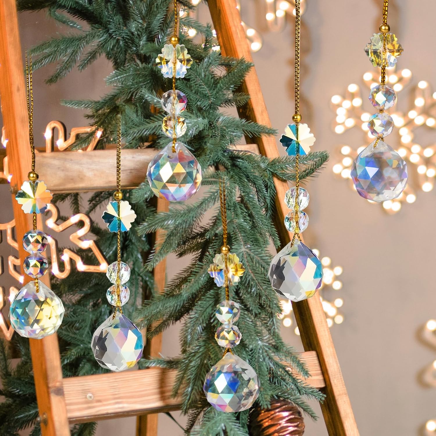 12 Pcs Crystal Christmas Prism Ornaments for Tree Decorations