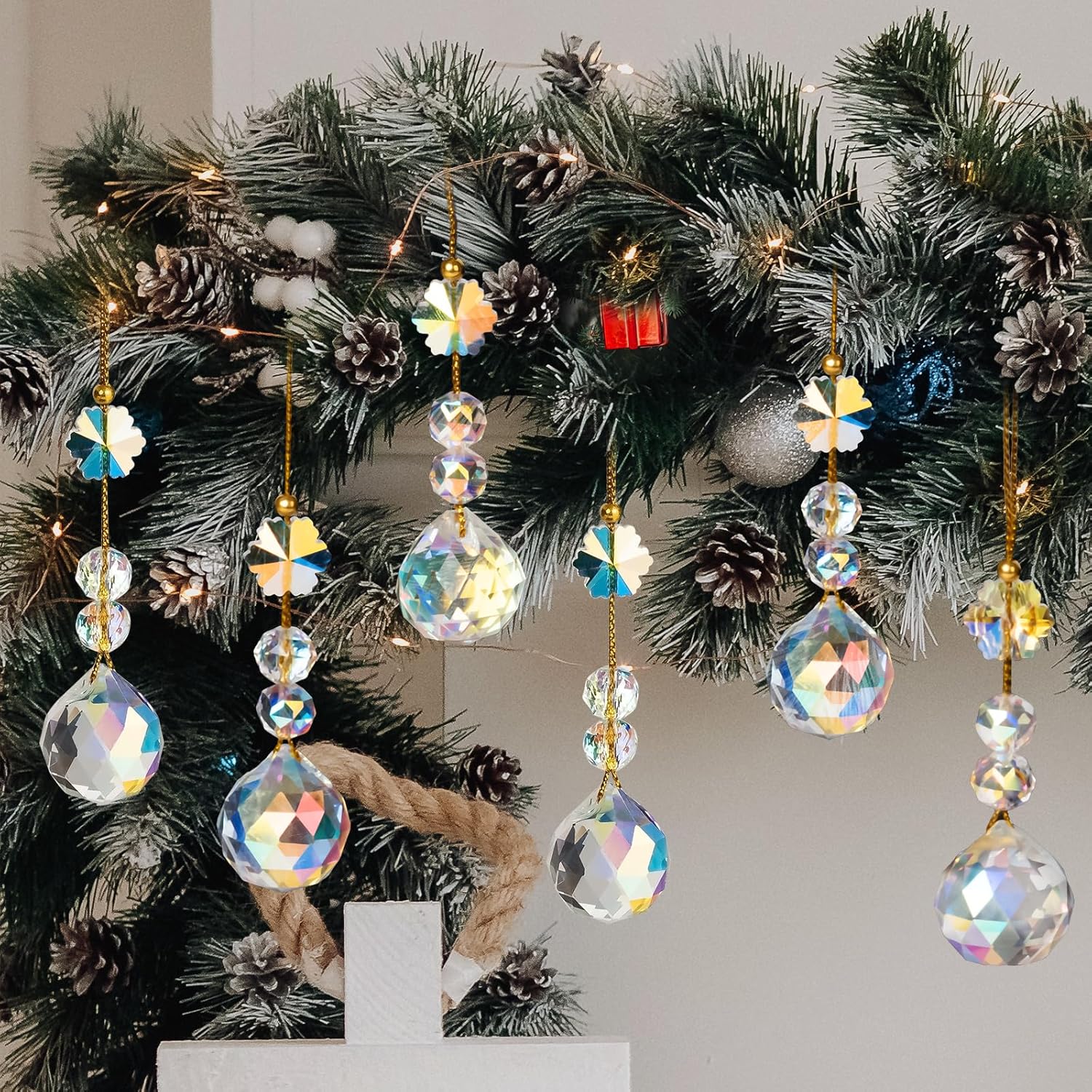 12 Pcs Crystal Christmas Prism Ornaments for Tree Decorations