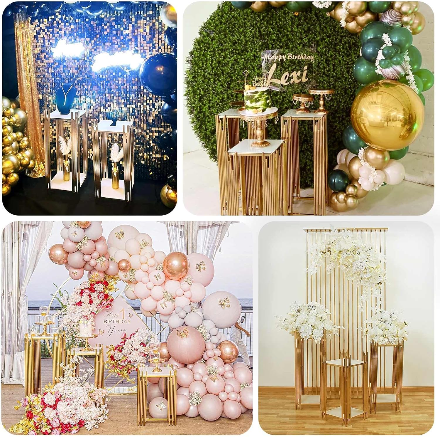 Tableclothsfactory Set of 3 Gold Metal Flower Display Stands