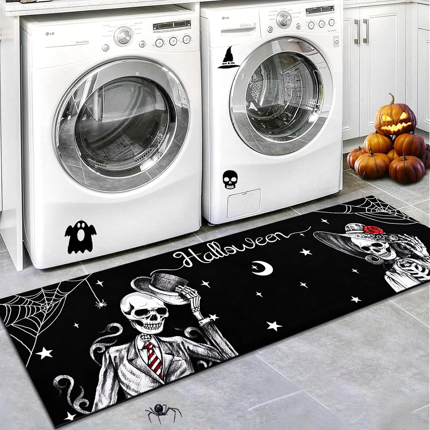 Likiyol Halloween Skull Couple Runner Rug Non Slip Washable 20x59