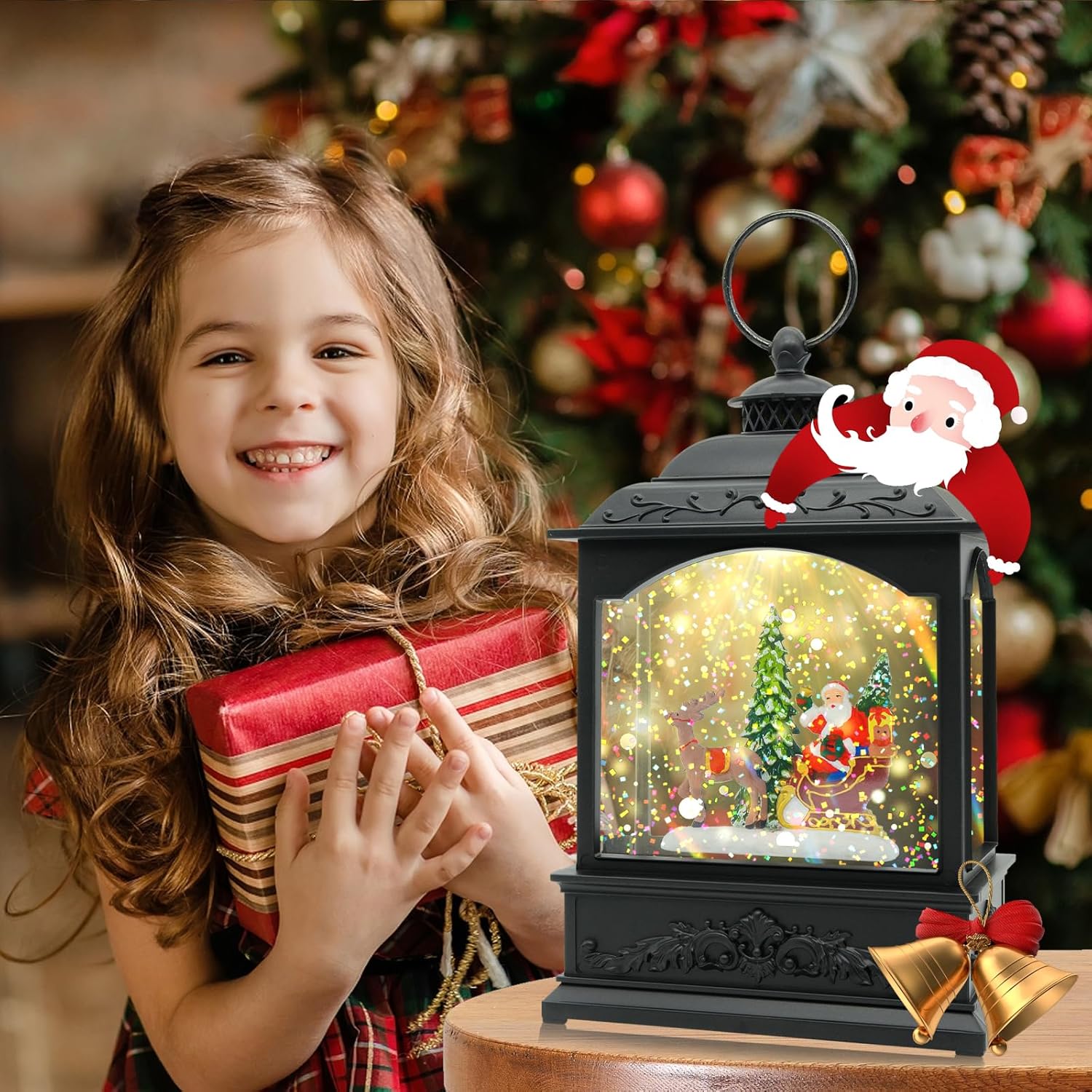 Christmas Snow Globe Lantern with Music and Timer