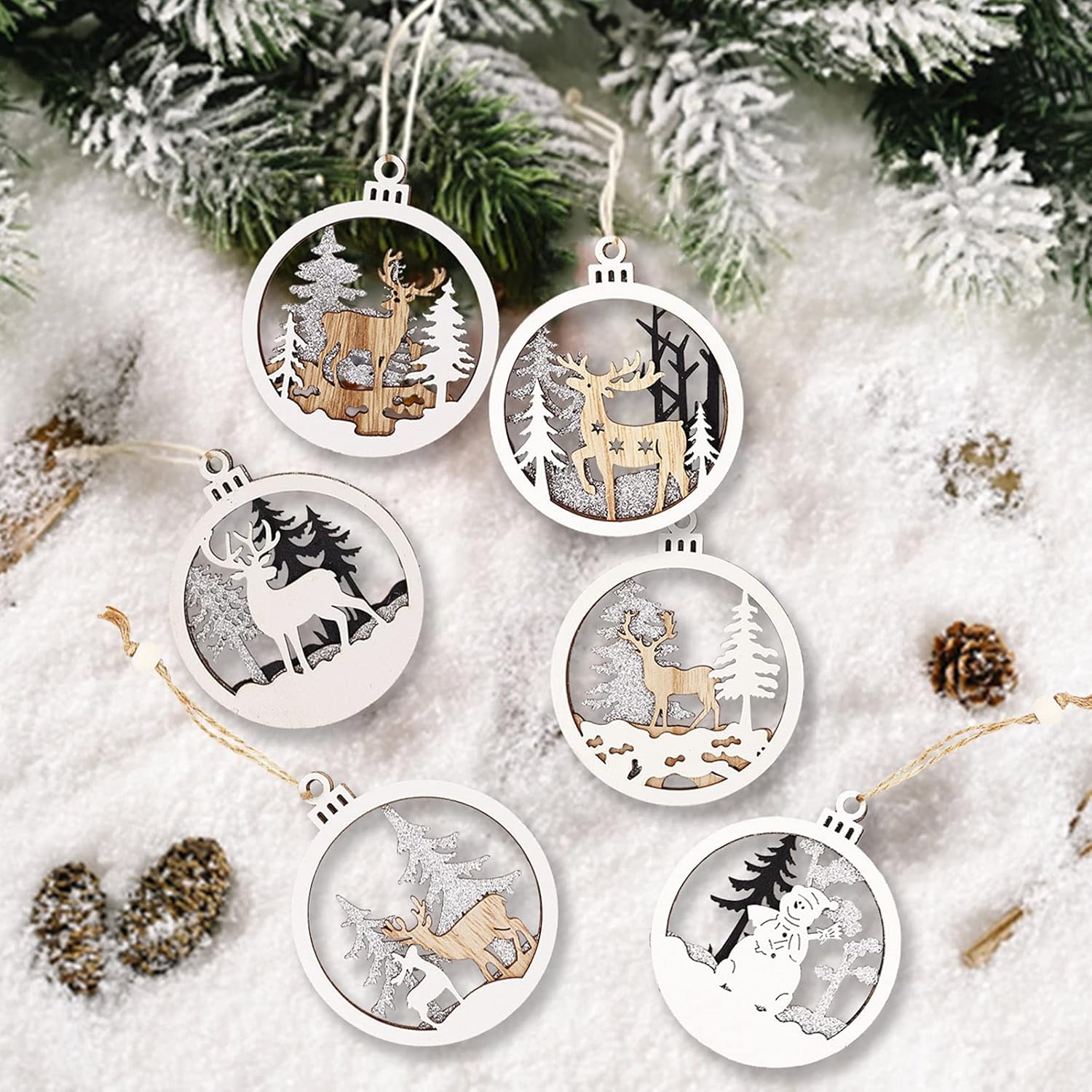 6 Pack Wooden Christmas Ornaments Set with Nativity Scene Decorations